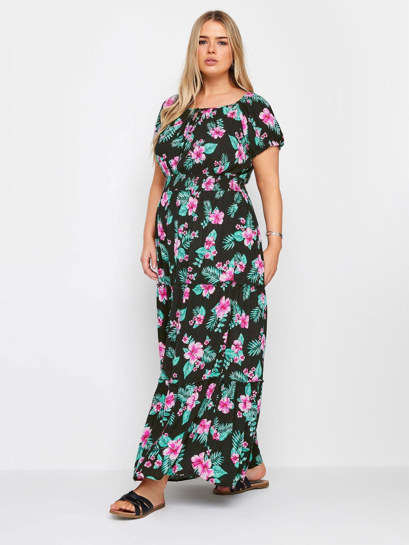 Yours Curve Gypsy Bardot Maxi Dress Tropical Pink | Very.co.uk