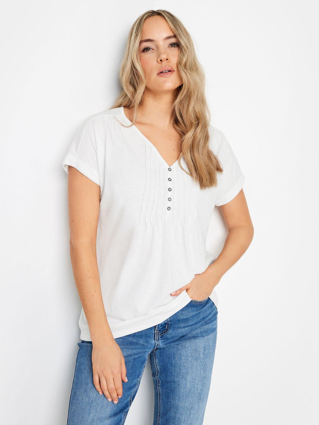 Long Tall Sally Short Sleeve Pintuck Shirt, Ivory, Size 10, Women