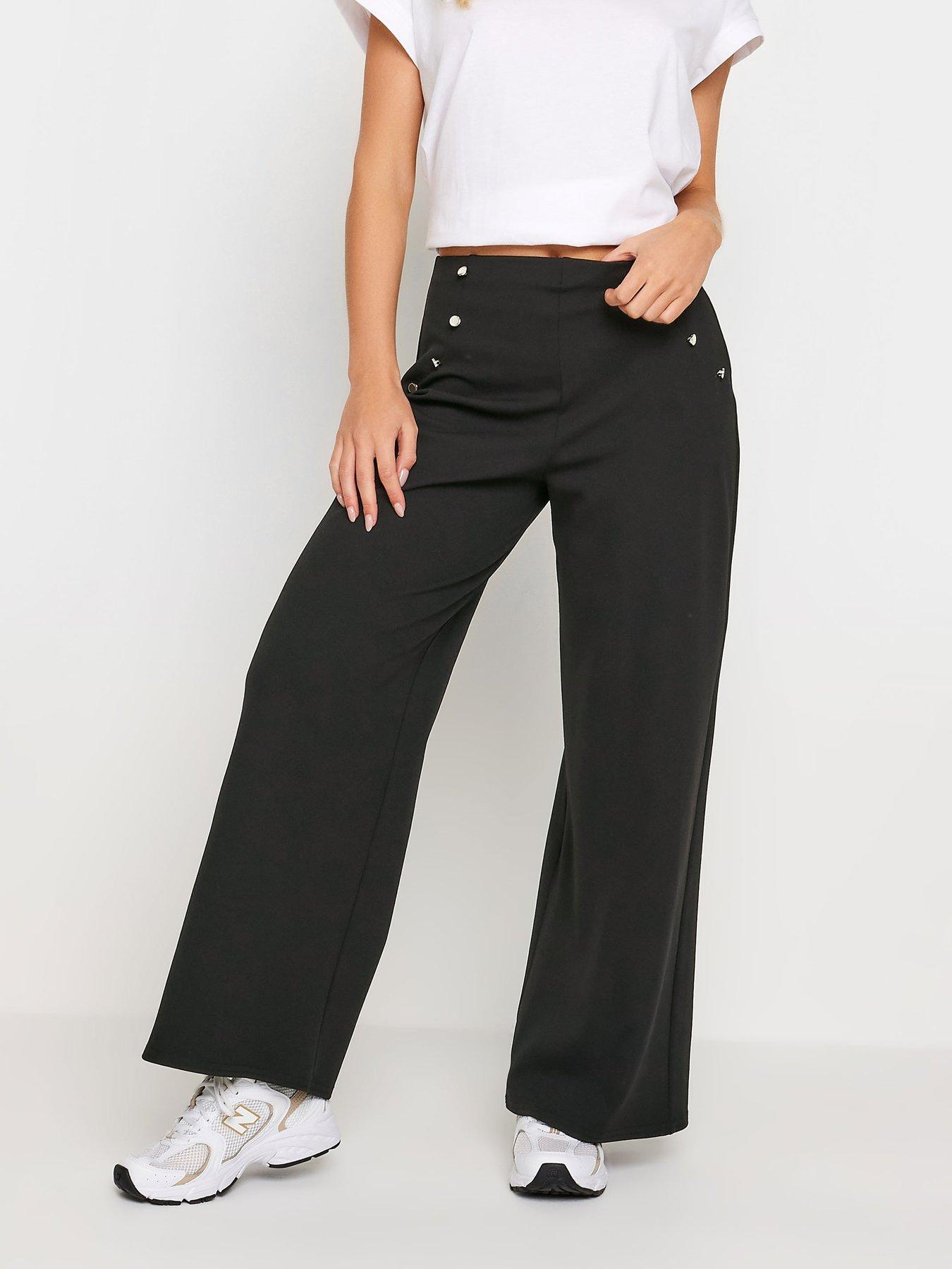 PixieGirl Petite Black Button Front Wide Leg Trousers | Very.co.uk