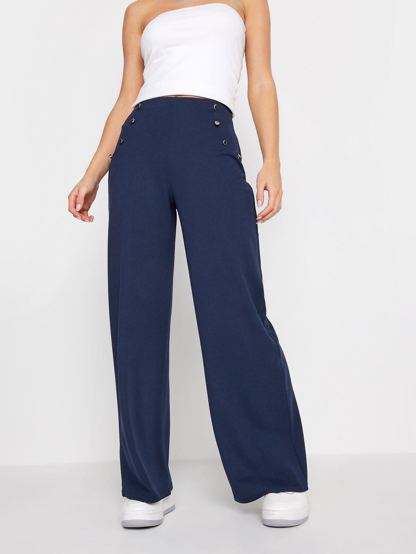 PixieGirl Petite Navy Button Front Wide Leg Trousers Very