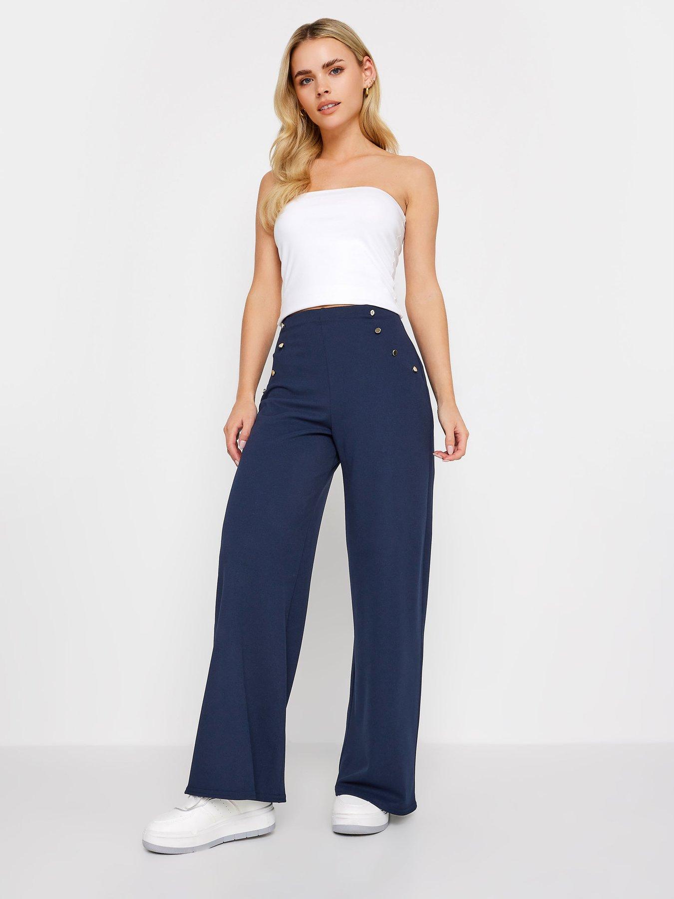 PixieGirl Petite Navy Button Front Wide Leg Trousers Very