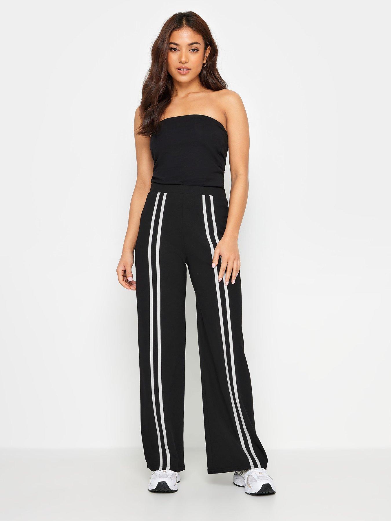 Image 3 of 4 of PixieGirl Petite Front Two Stripe Wide Leg Trousers - Black