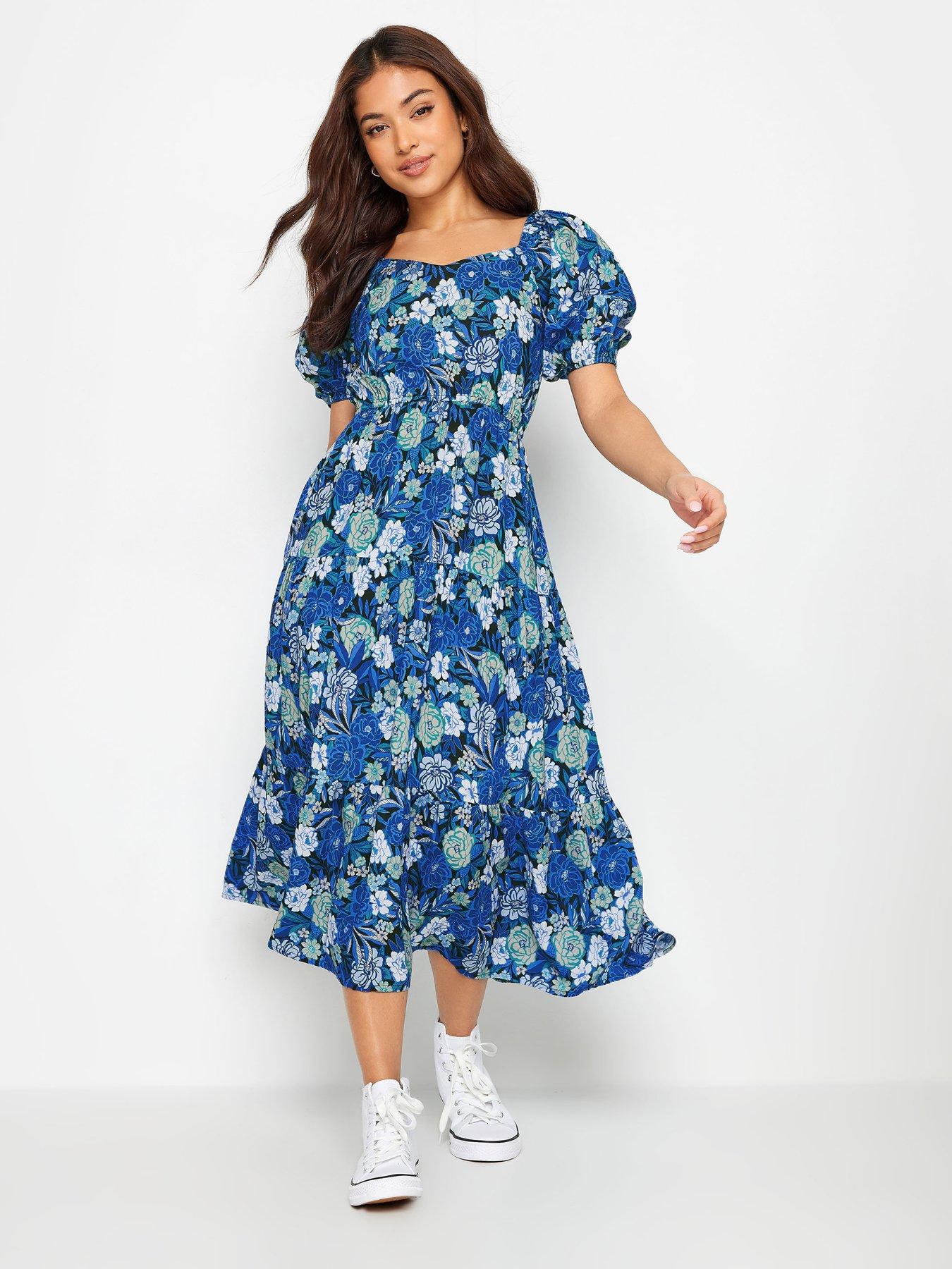 PixieGirl Petite Vintage Floral Midi Dress - Blue | Very.co.uk