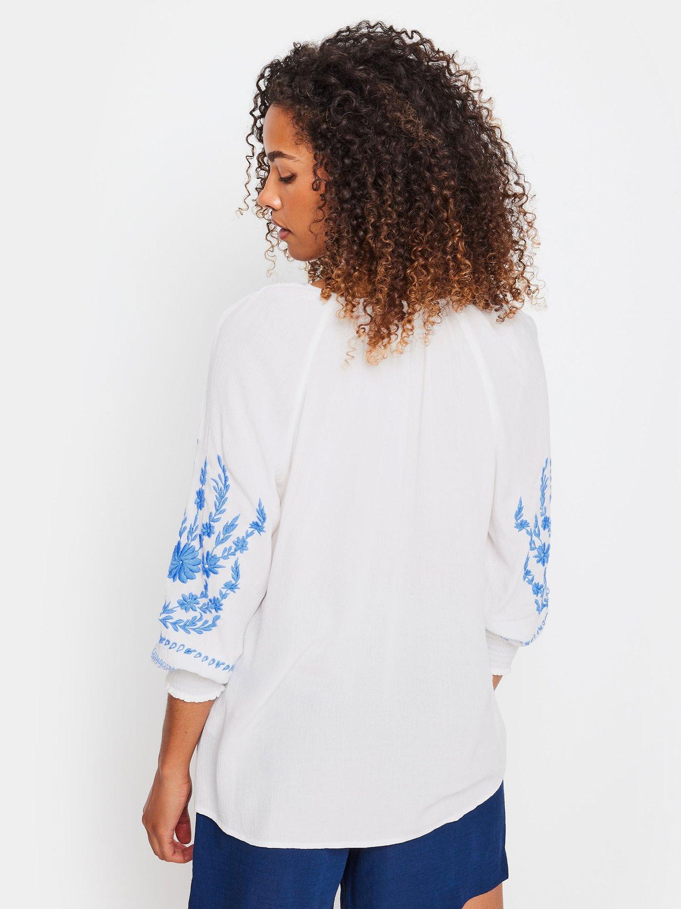 M&Co White Blouse With Pattern Sleeves Very