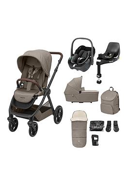 Maxi-Cosi Oxford 9 Piece Complete Travel System Twillic Truffle Stroller Carrycot Back Pack Footmuff Cupholder Adapers Raincover Pebble 360 & Familyfix 360 Base