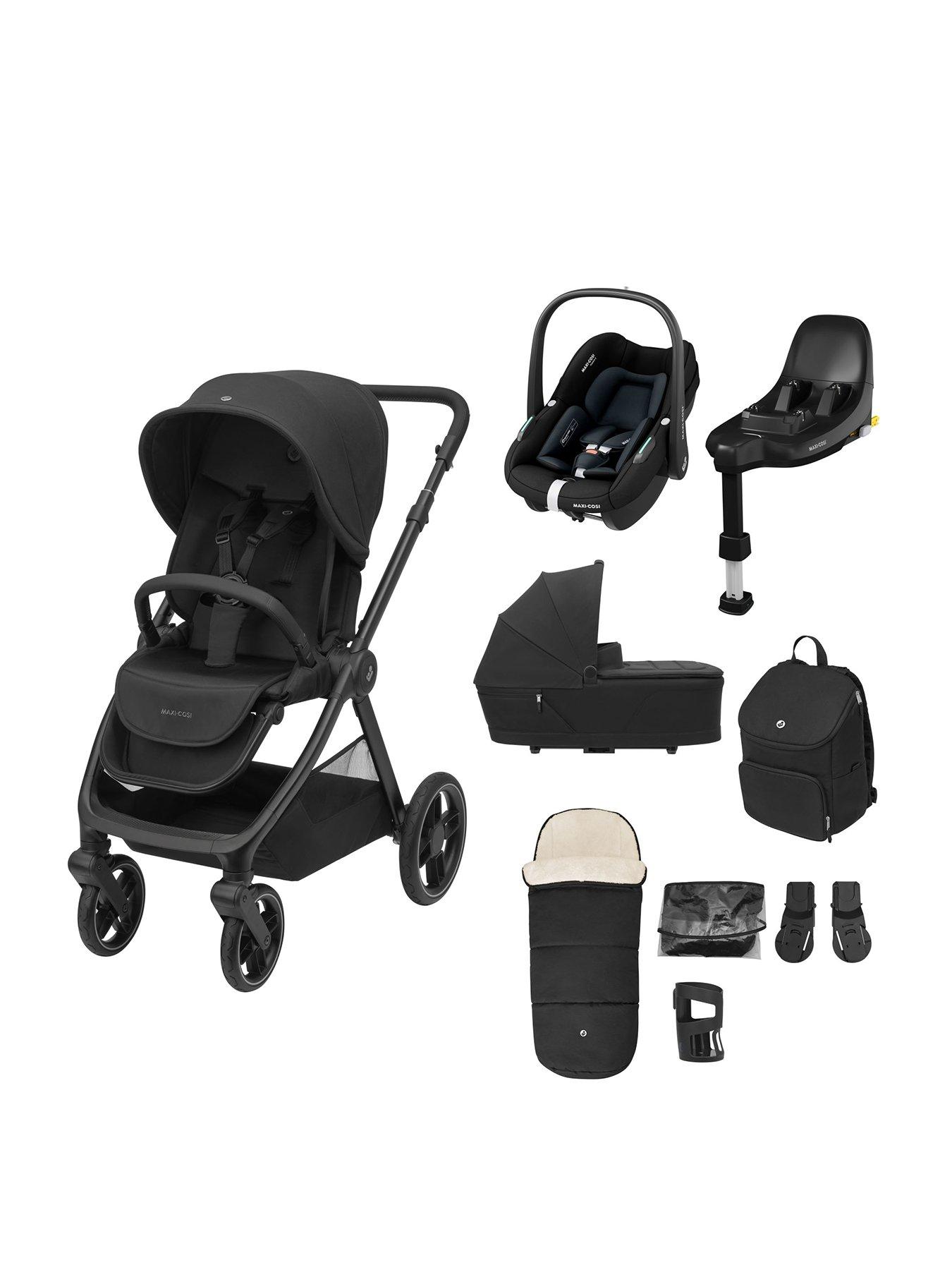 Maxi Cosi Oxford 9 Piece Select Travel System Twillic Black Stroller Carrycot Back Pack Footmuff Cupholder Adapers Raincover Pebble S FamilyFix S Base Very