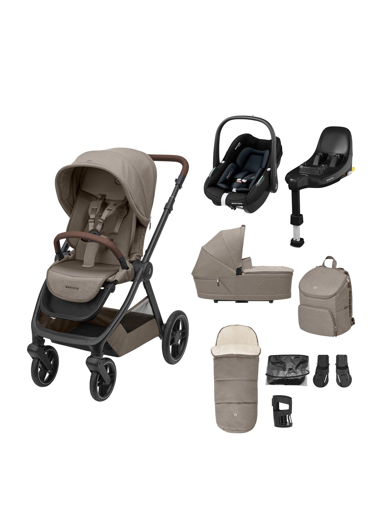 undefined Oxford 9 Piece Select Travel System Twillic Truffle Stroller Carrycot Back Pack Footmuff Cupholder Adapters Raincover Pebble S  &  FamilyFix S Base