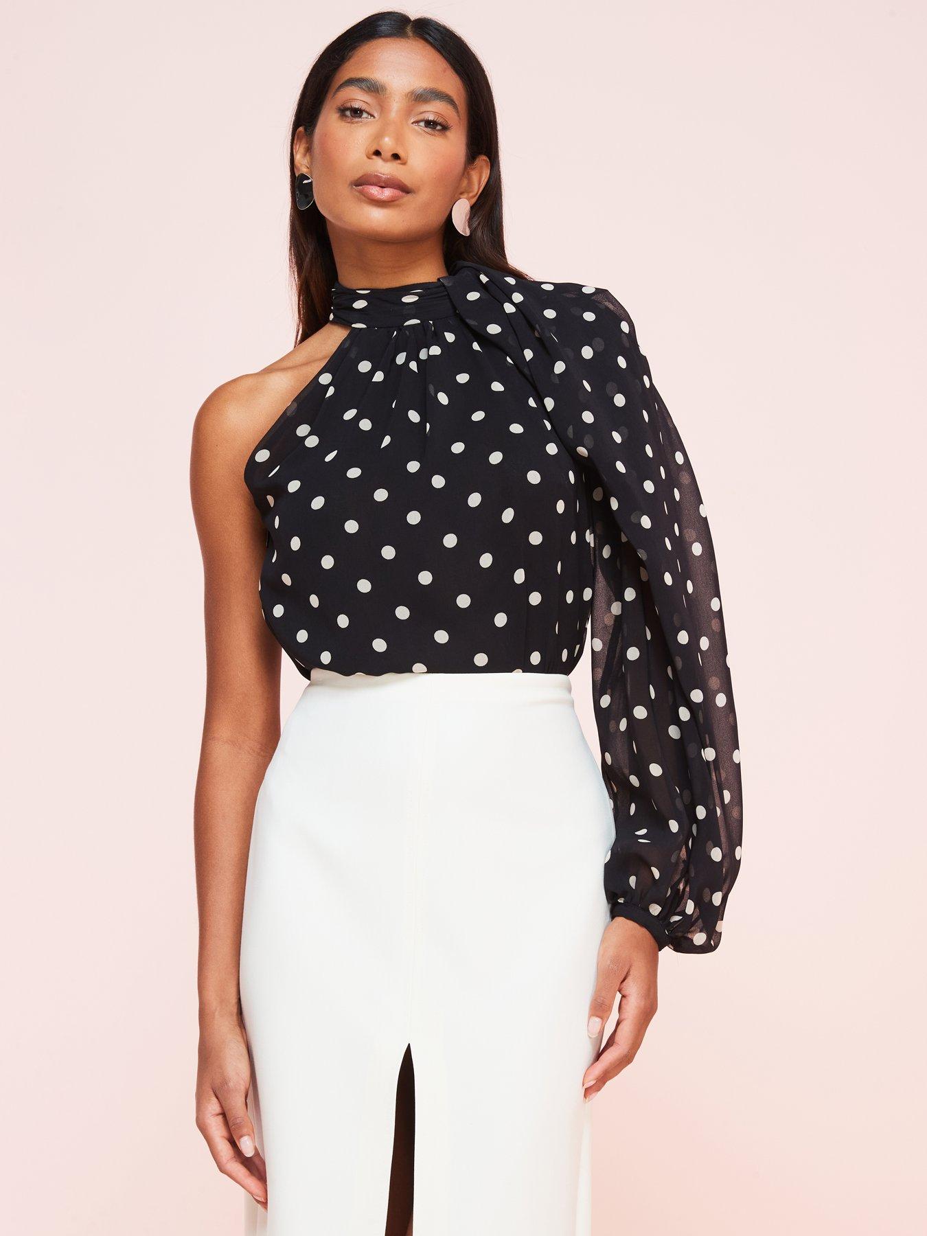 undefined Polka Dot One Shoulder Blouse