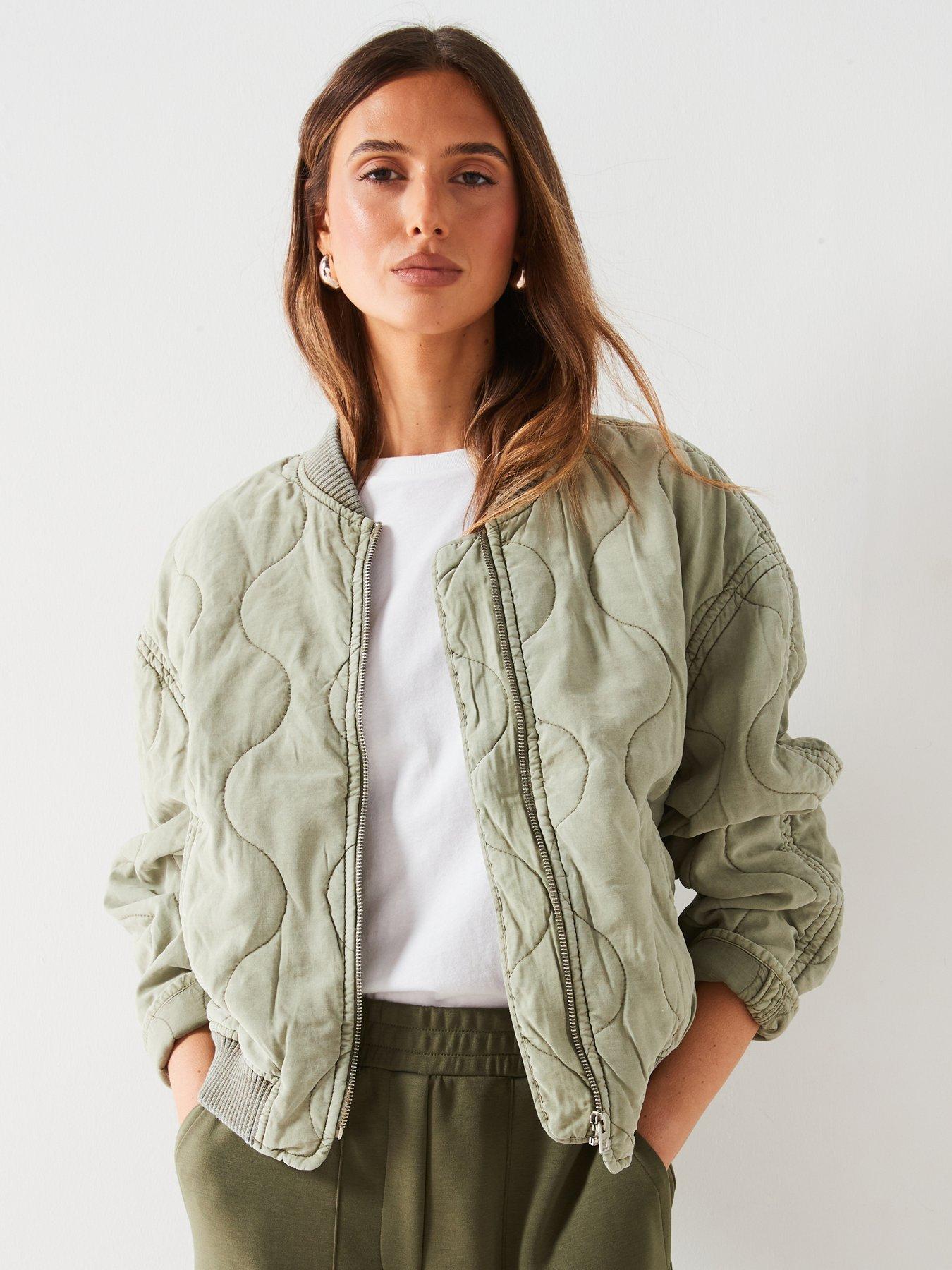 Khaki Quilted Bomber Jacket