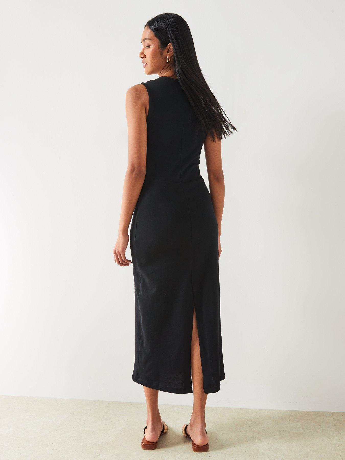 Mango Black Rounded Neck Sleeveless Straight Design Midi Dress Very