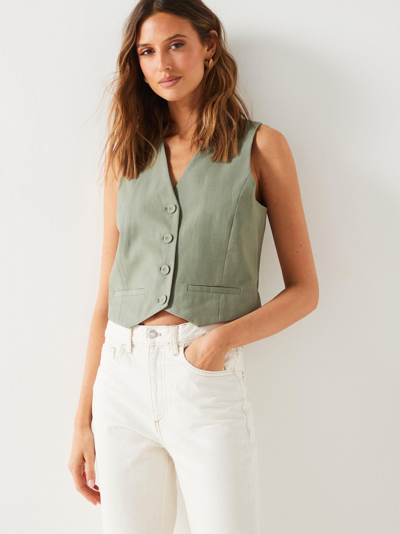 Khaki Suit Waistcoat With Buttons