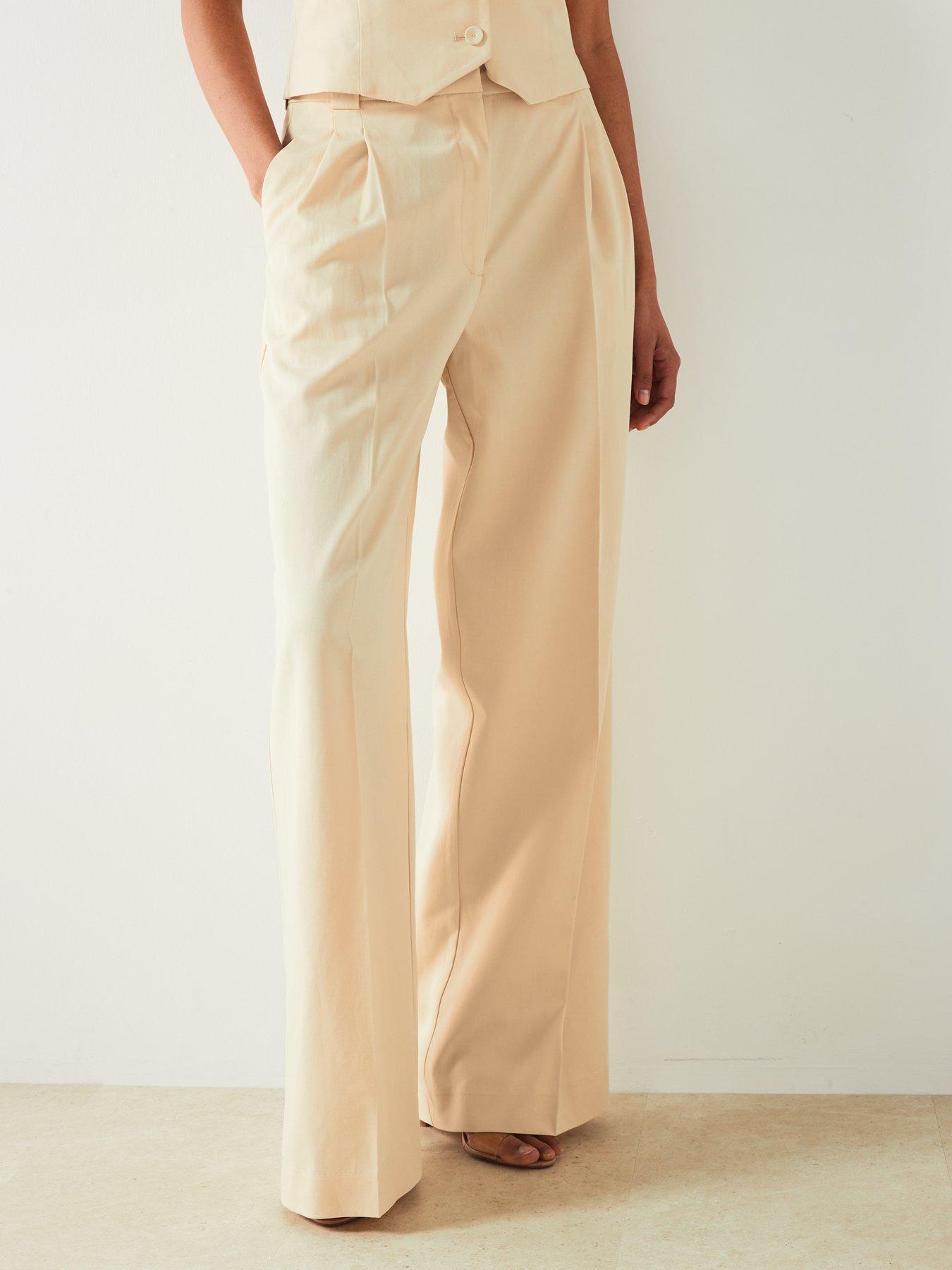 Mango Tailored Wide Leg Trouser Beige