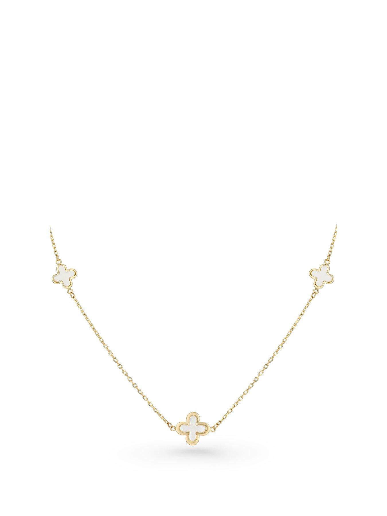 undefined 9ct Yellow Gold Mother of Pearl Clover Hoop Necklace