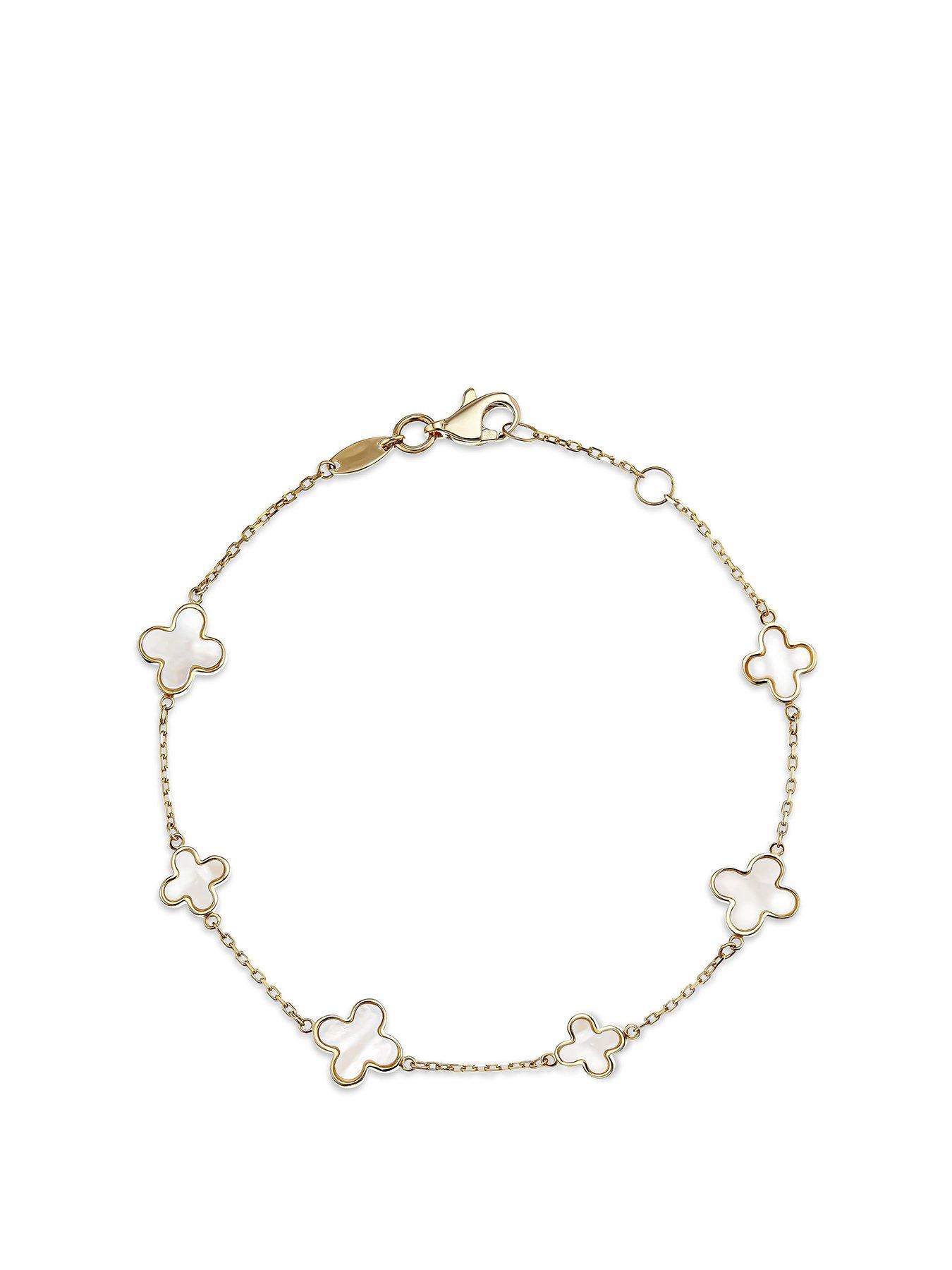 Beaverbrooks 9ct Yellow Gold Mother of Pearl Clover Hoop Bracelet