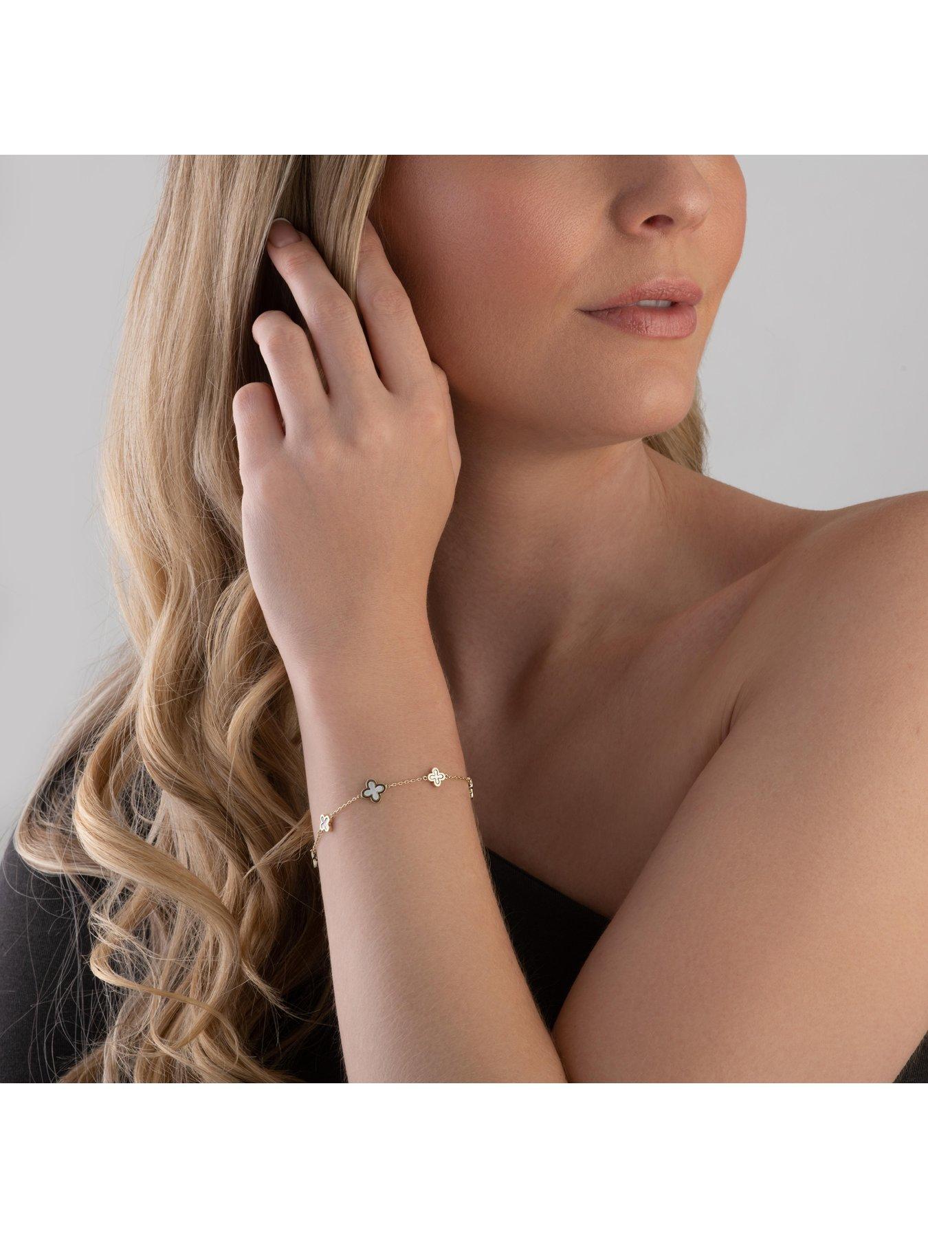 9ct Yellow Gold Mother of Pearl Clover Hoop Bracelet
