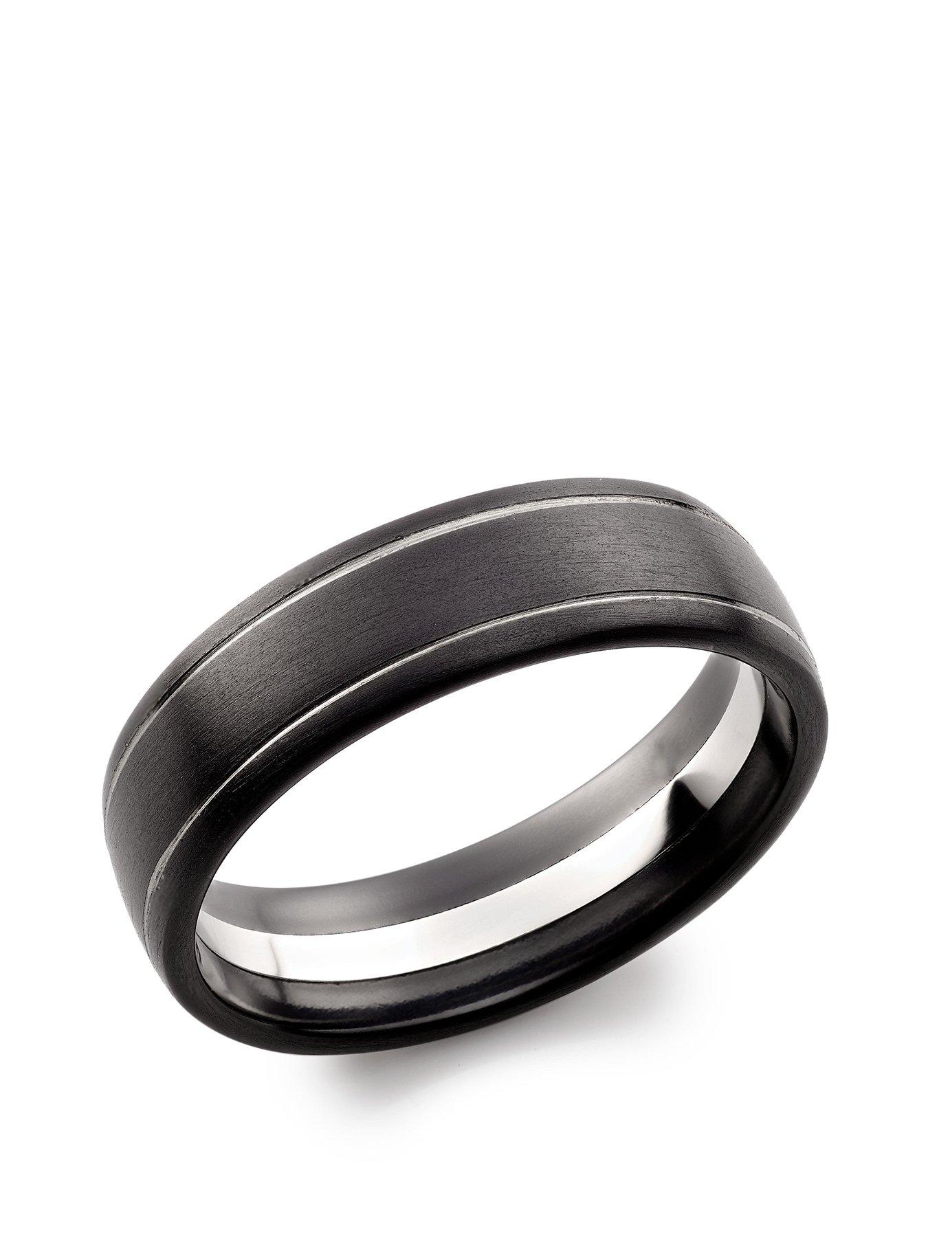 Beaverbrooks Platinum and Zirconium Black 7mm Wedding Ring | Very.co.uk
