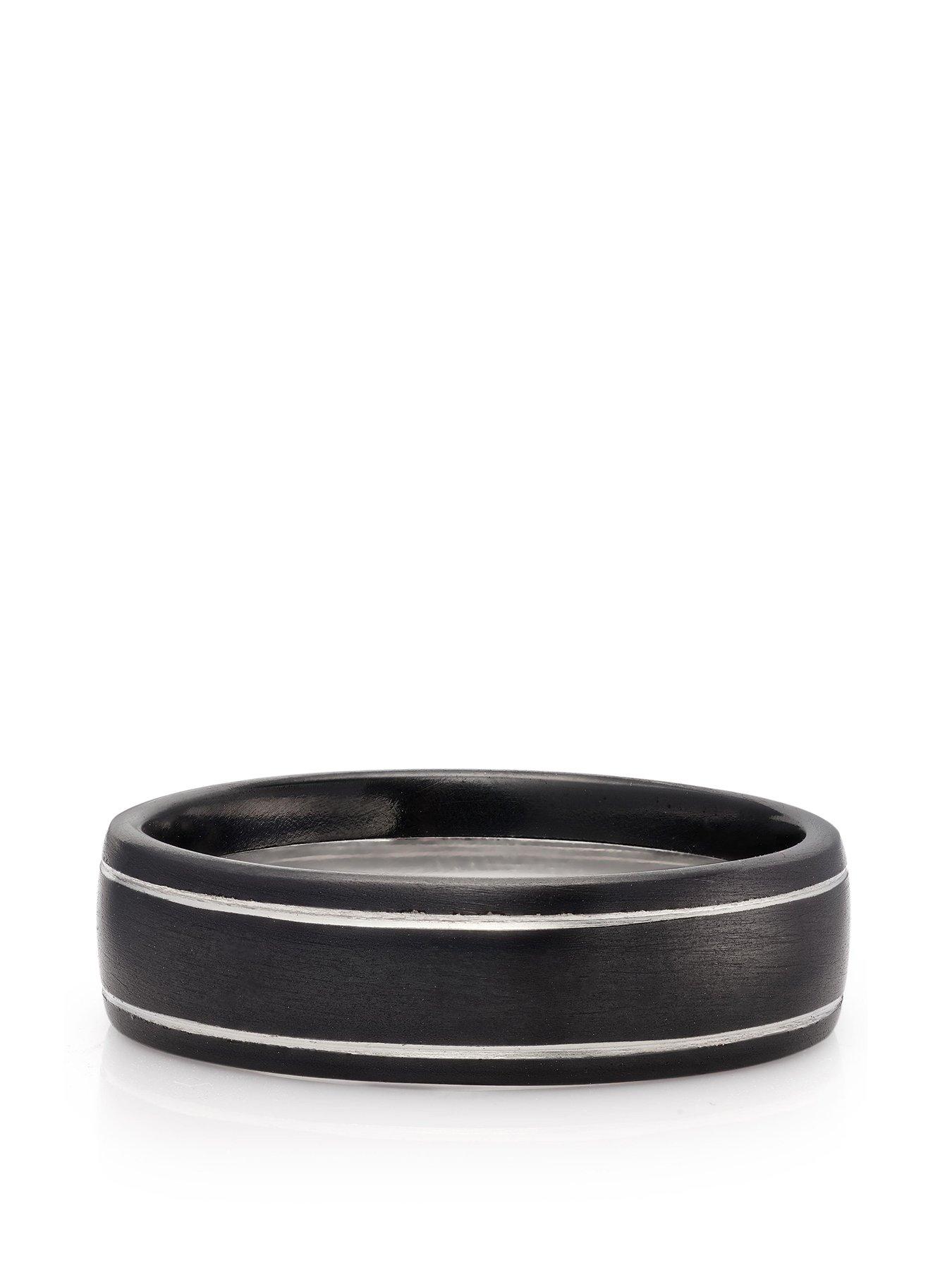 Beaverbrooks Platinum and Zirconium Black 7mm Wedding Ring | Very.co.uk