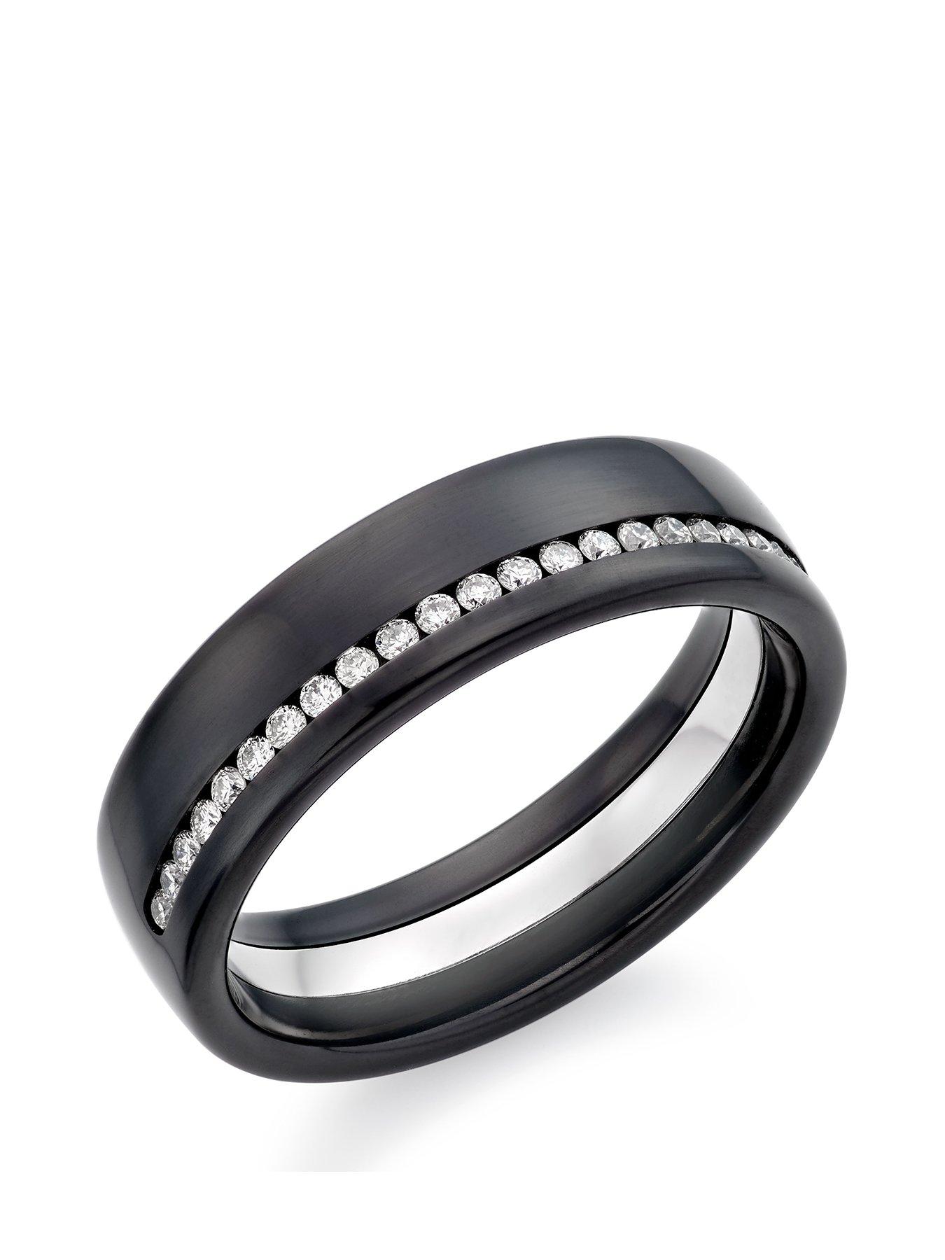 Beaverbrooks Platinum and Zirconium Men s Black Diamond Wedding Ring Very