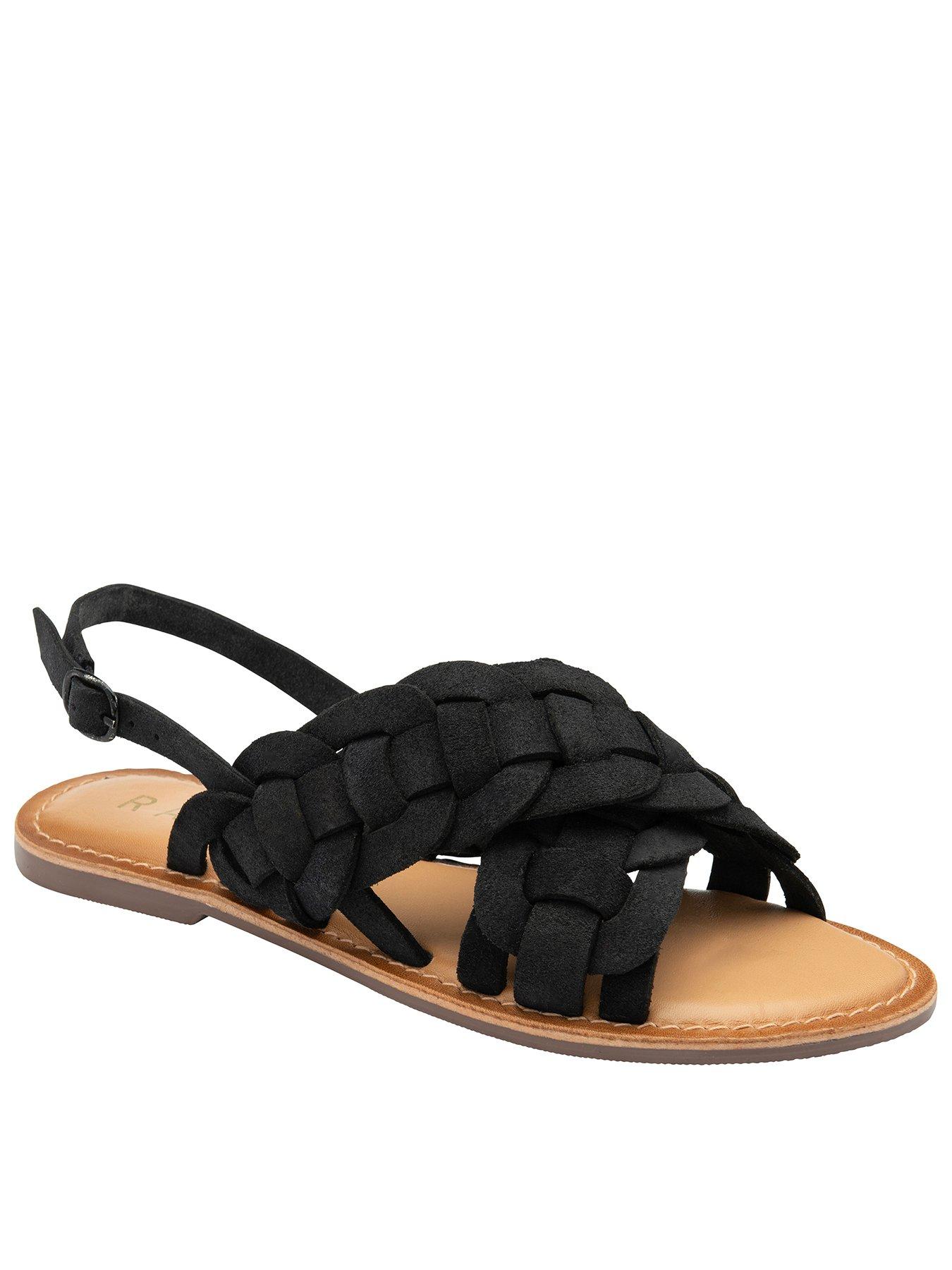 Ravel Perran Woven Front Leather Flat Sandals - Black | Very.co.uk