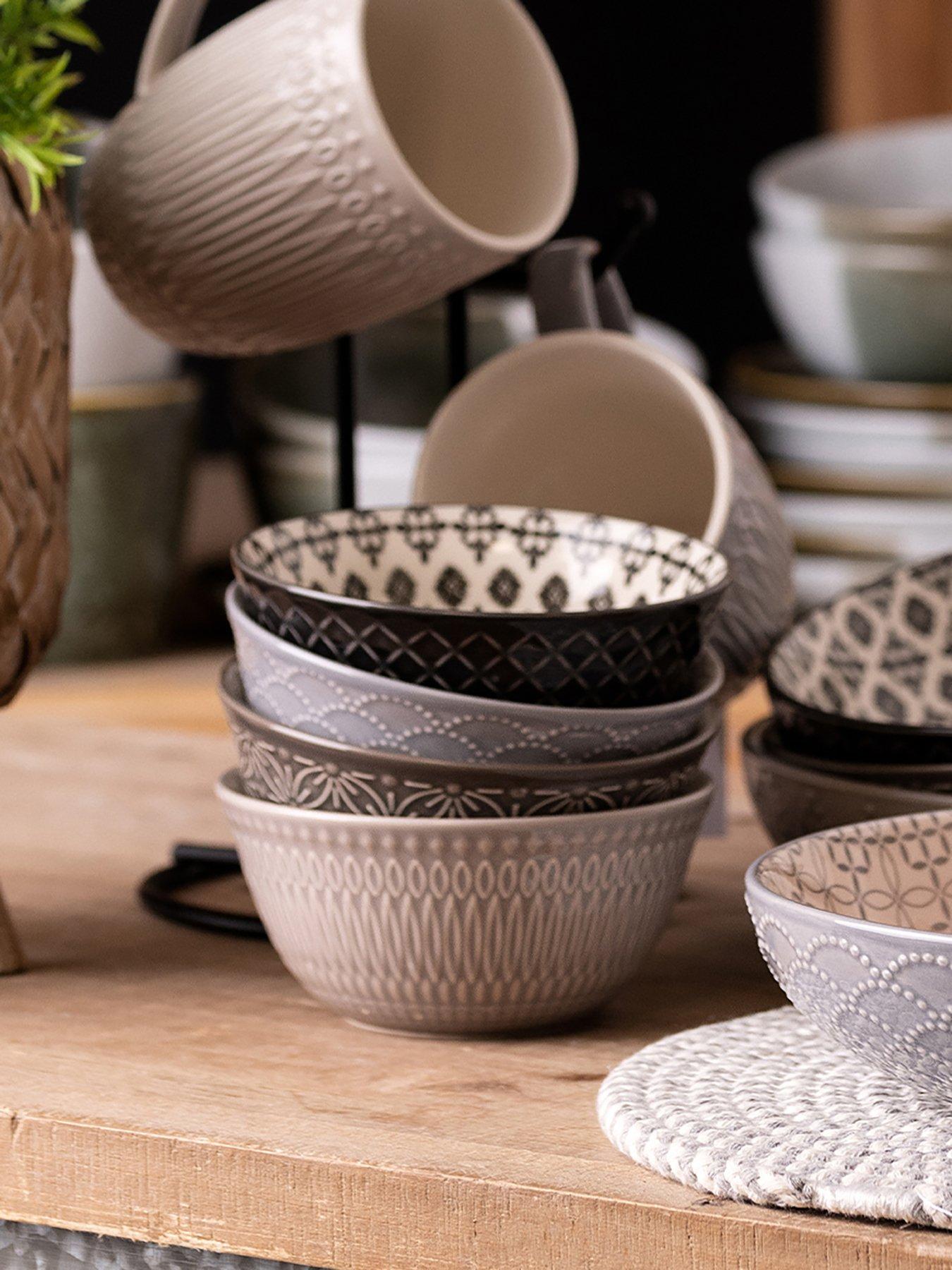 Product photograph of Hestia Retreat Tile Pattern Pasta Bowls Ndash Set Of 4 from very.co.uk