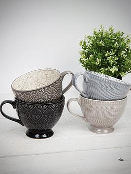 Product photograph of Hestia Retreat Tile Pattern Teacups Ndash Set Of 4 from very.co.uk