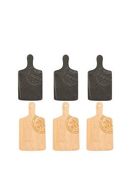 Product photograph of Hestia Set Of 6 Mini Serving Platters Ndash Wood And Slate from very.co.uk