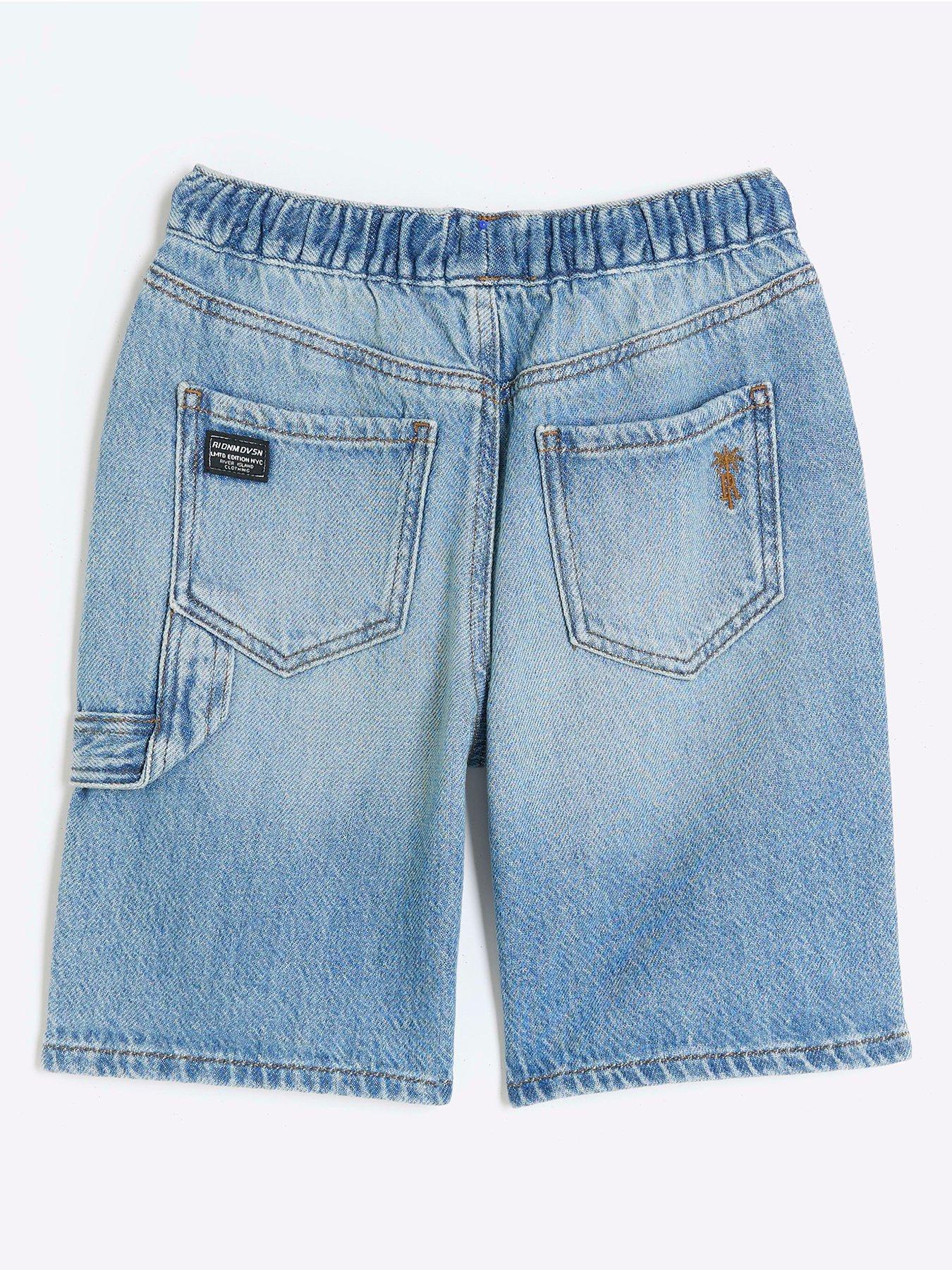 Mens denim shorts with elastic waist and drawstring hot sale