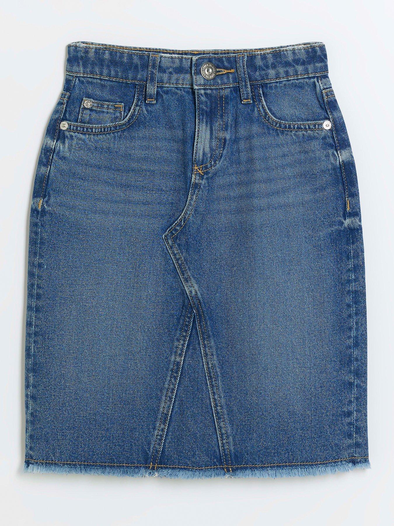 Girls Denim Midi Skirt Blue