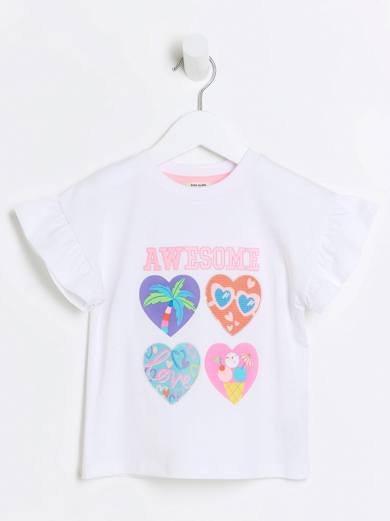 River Island Mini Mini Girls Graphic Print T-shirt - White | Very.co.uk
