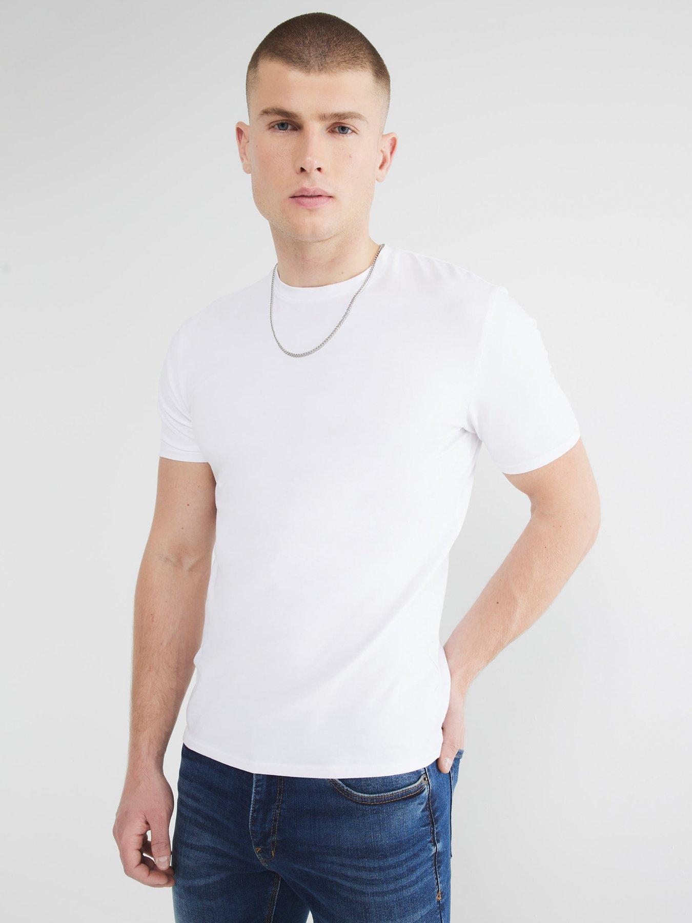 Image 1 of 6 of River Island Short Sleeve Muscle T-Shirt - White