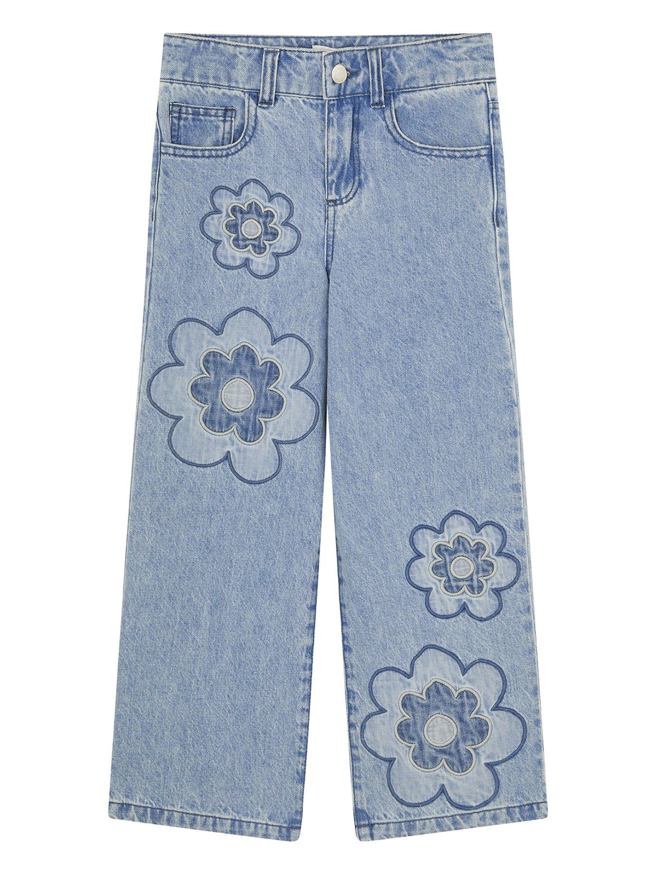 Monsoon Girls Denim Flower Jeans Blue Very
