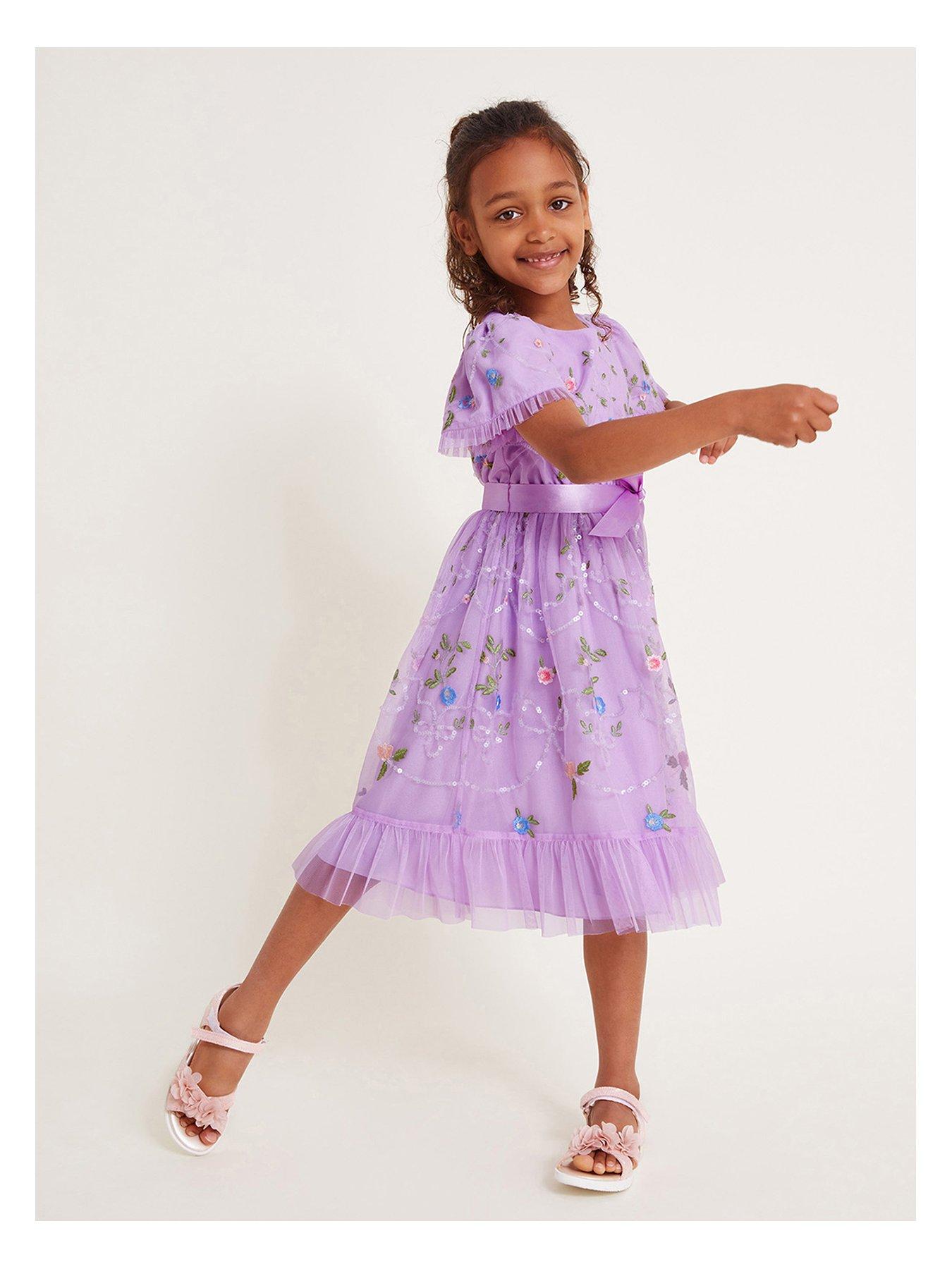 Monsoon Girls Tula Tulle Floral Embroidered Dress Lilac Very