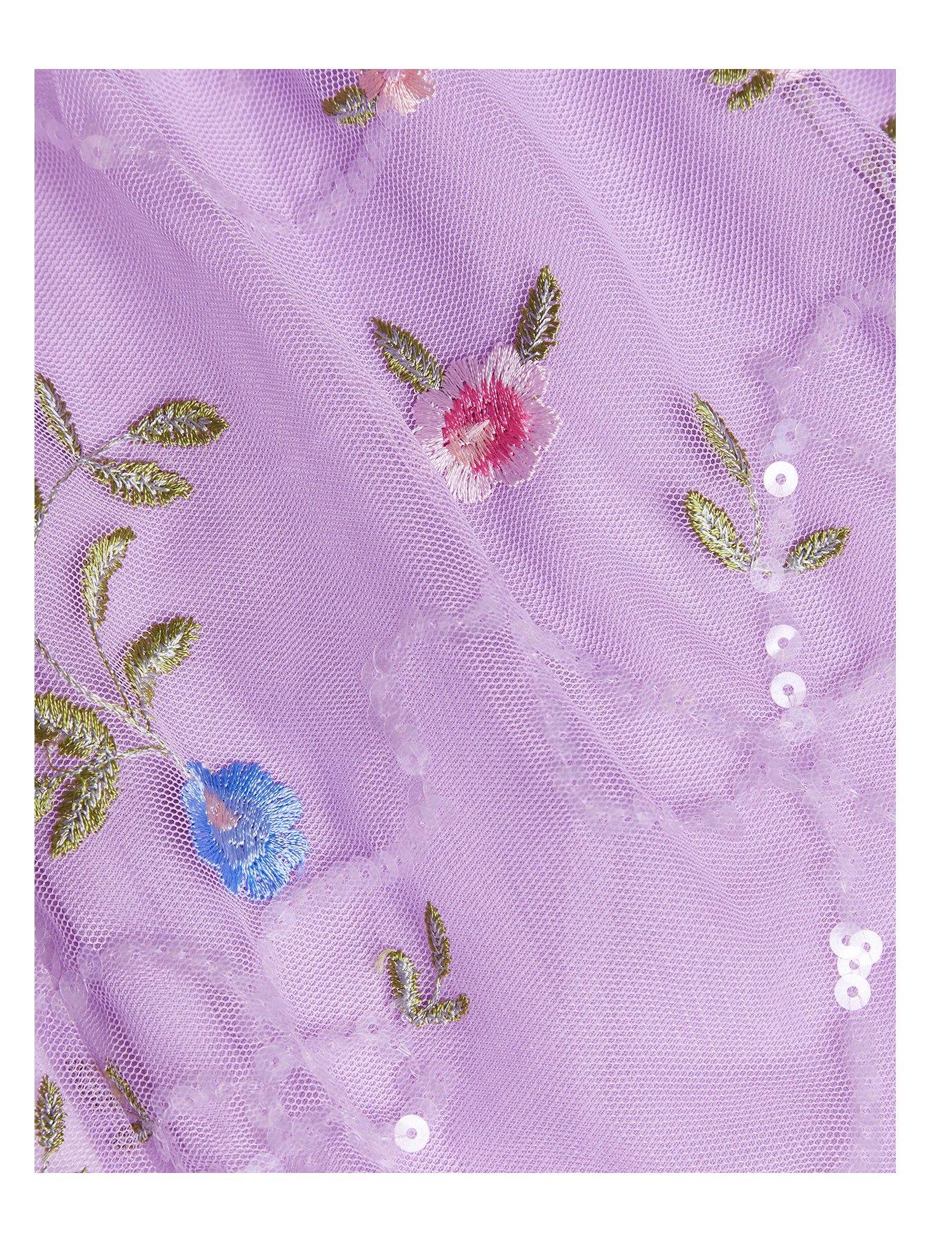 Monsoon Girls Tula Tulle Floral Embroidered Dress - Lilac | Very