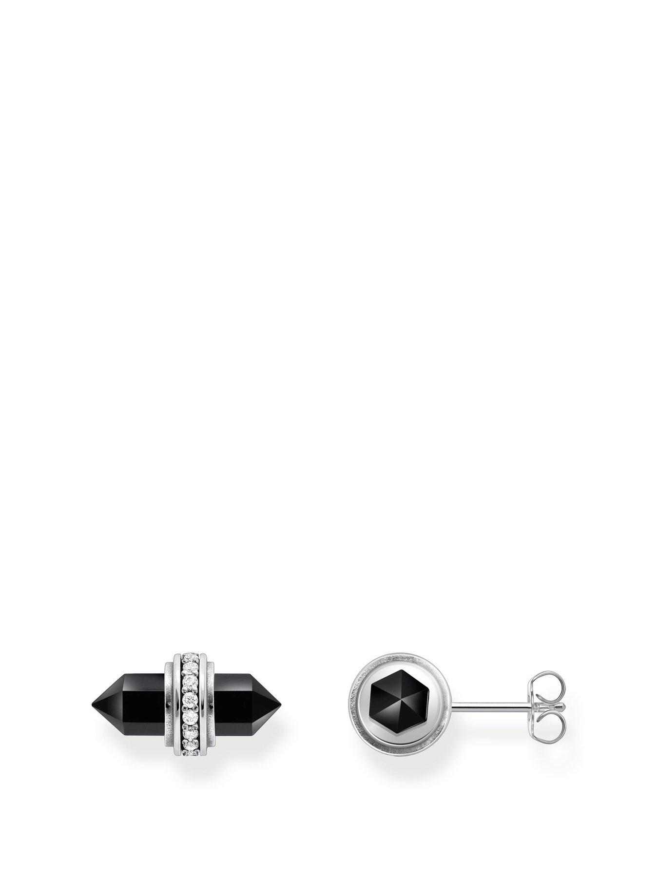 Product photograph of Thomas Sabo Crystal Onyx Ear Studs Mystical Connection To Cosmos Personal Growth Strength In Black Onyx Hexagon Studs from very.co.uk