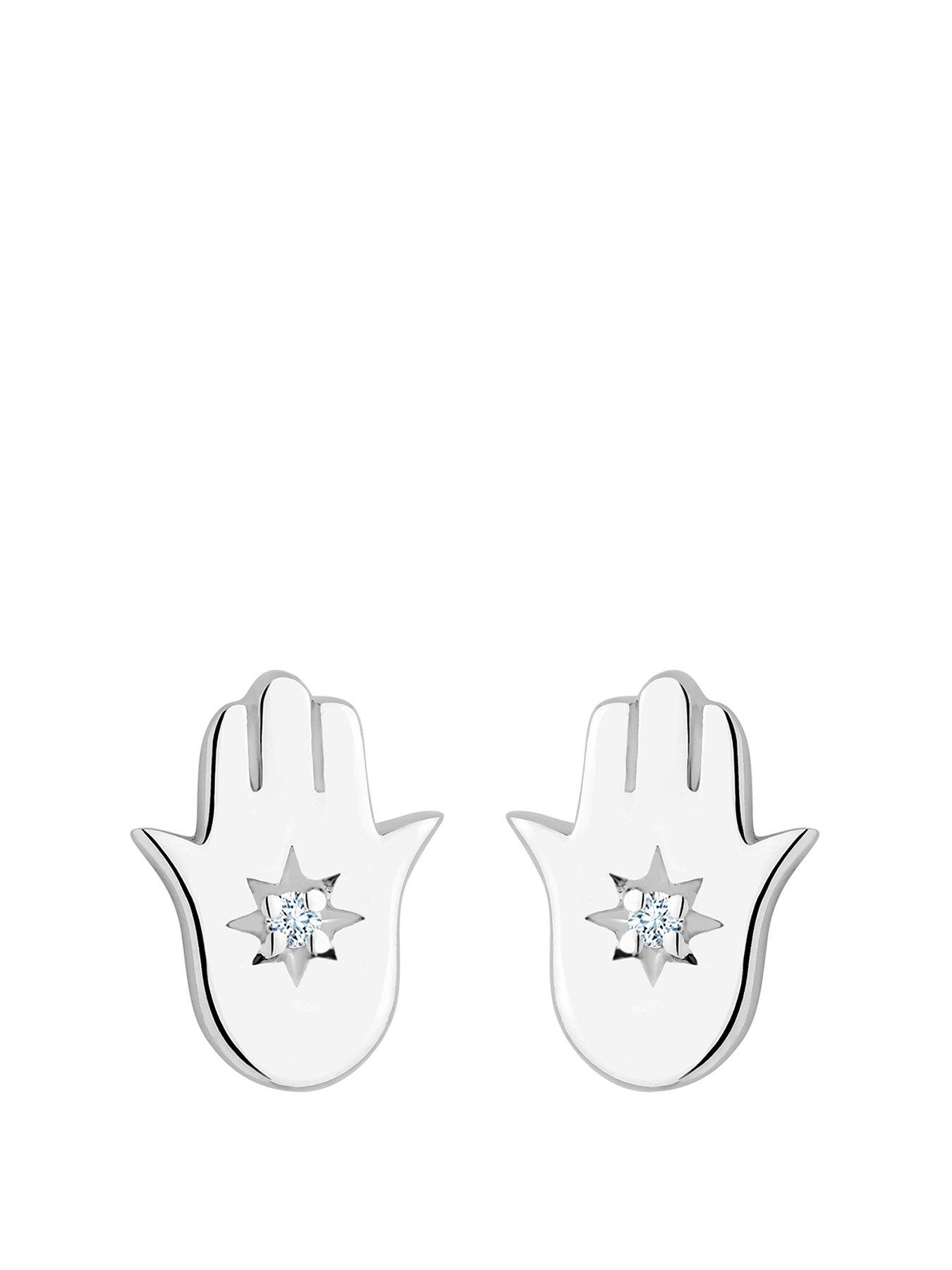 Product photograph of Simply Silver Sterling Silver 925 Hamsa Hand Stud Earrings from very.co.uk