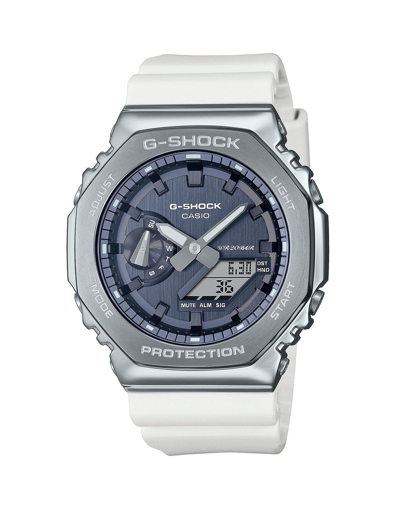 Product photograph of Casio G-shock Gm-2100ws-7aer Metal Covered Blue Dial White Resin Watch from very.co.uk