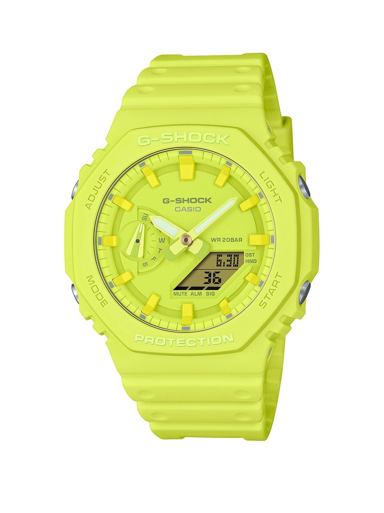 Product photograph of Casio G-shock Ga-2100-9a9er Yellow Resin Watch from very.co.uk