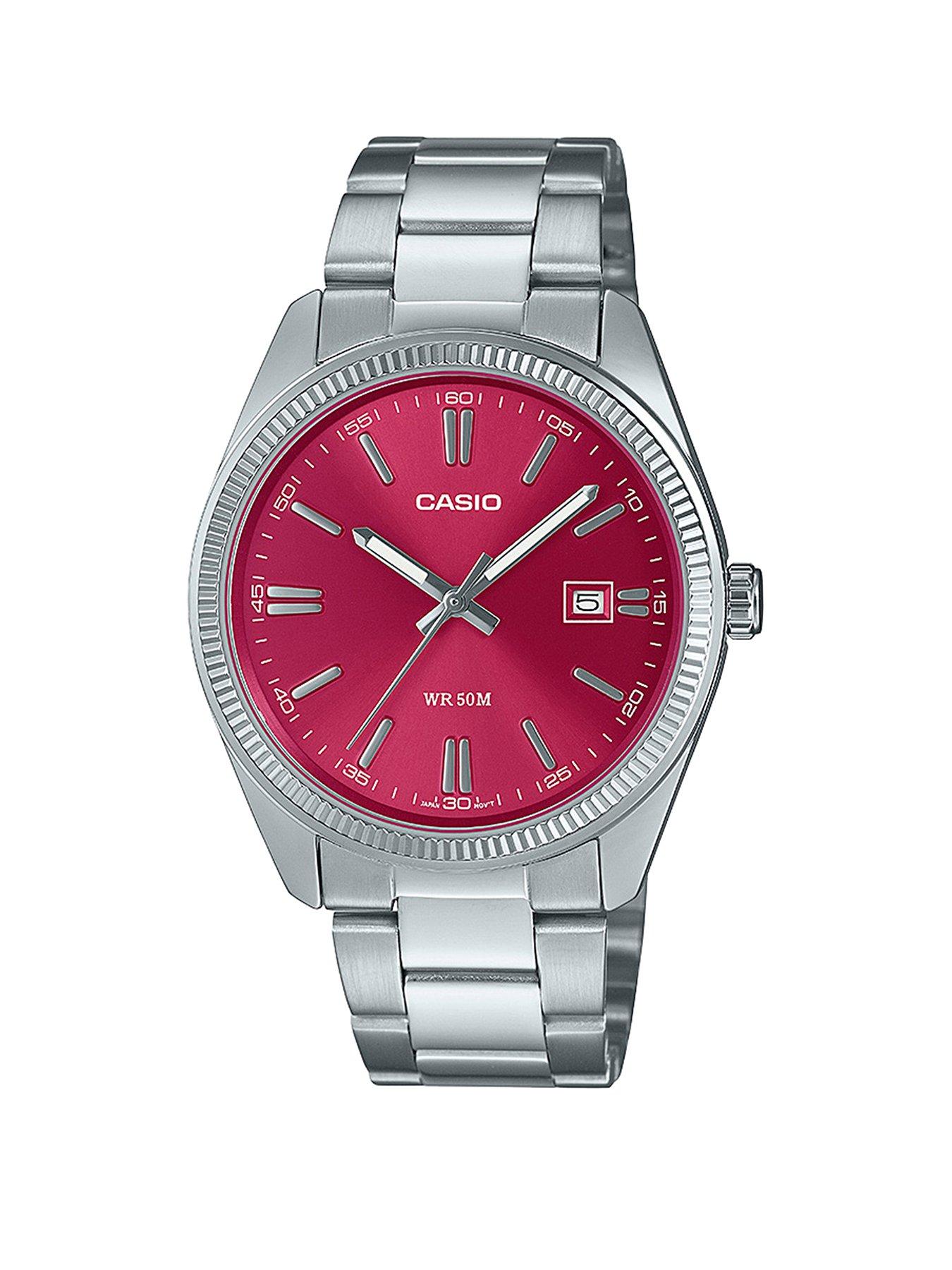 undefined MTP-1302PD-4AVEF Stainless Steel Red Dial Bracelet Watch