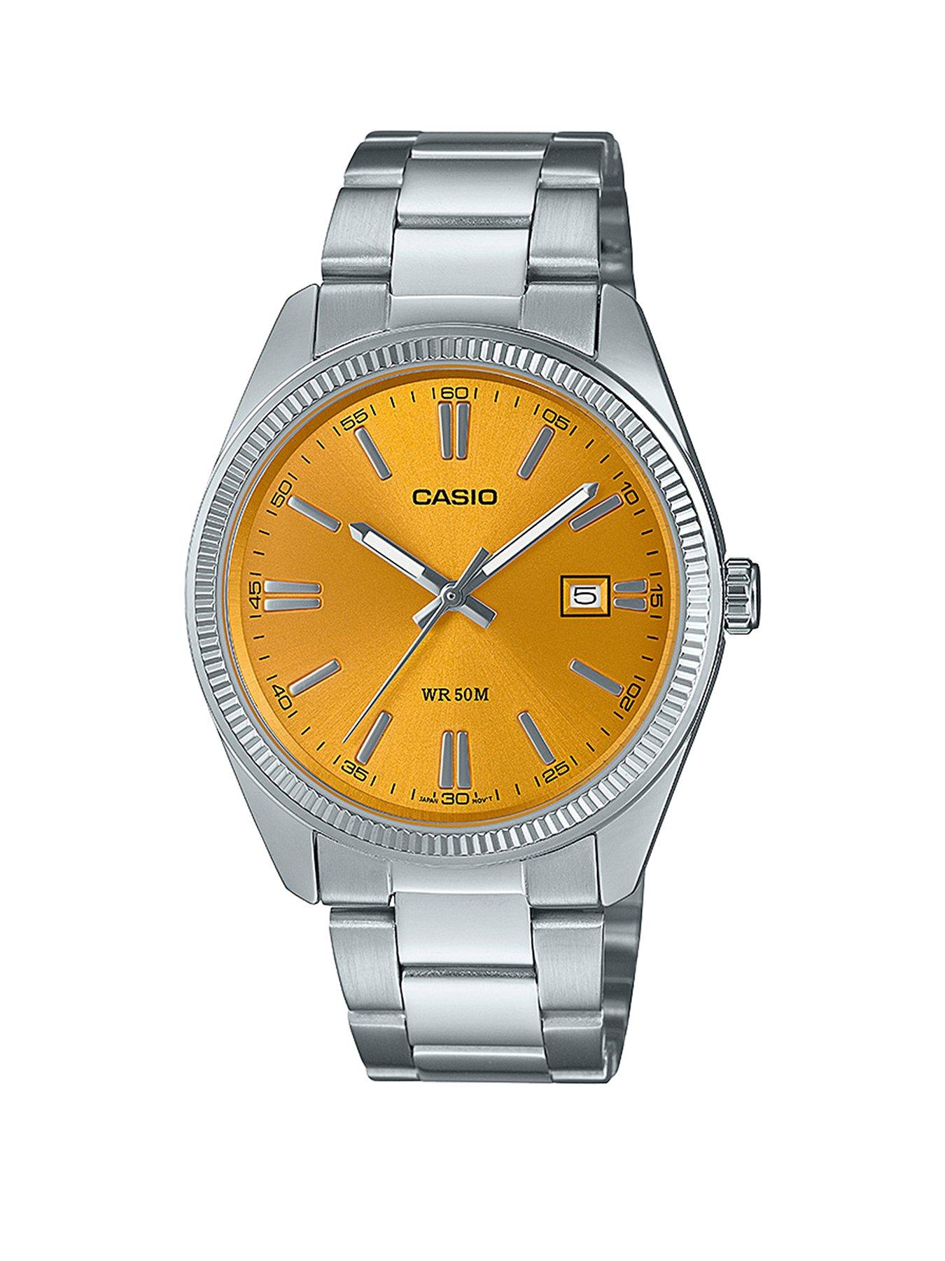 Product photograph of Casio Mtp-1302pd-9avef Stainless Steel Yellow Dial Bracelet Watch from very.co.uk