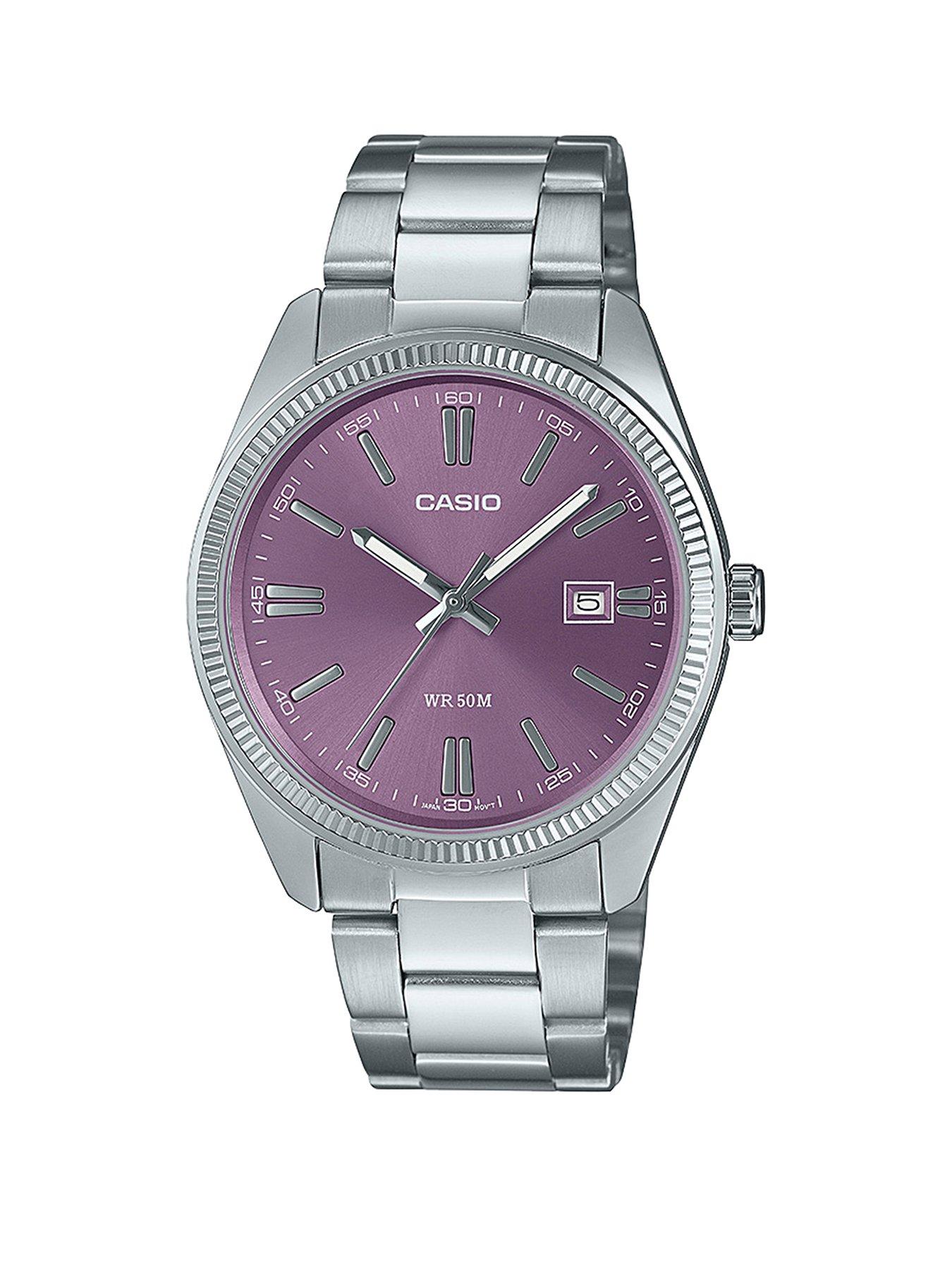 Product photograph of Casio Mtp-1302pd-6avef Stainless Steel Lilac Dial Bracelet Watch from very.co.uk