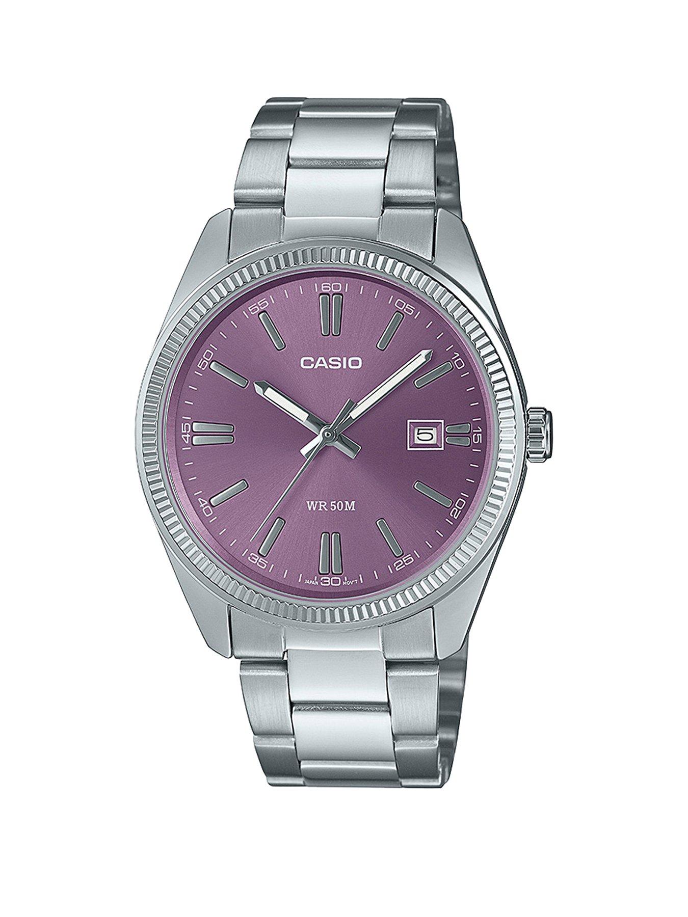 MTP 1302PD 6AVEF Stainless Steel Lilac Dial Bracelet Watch