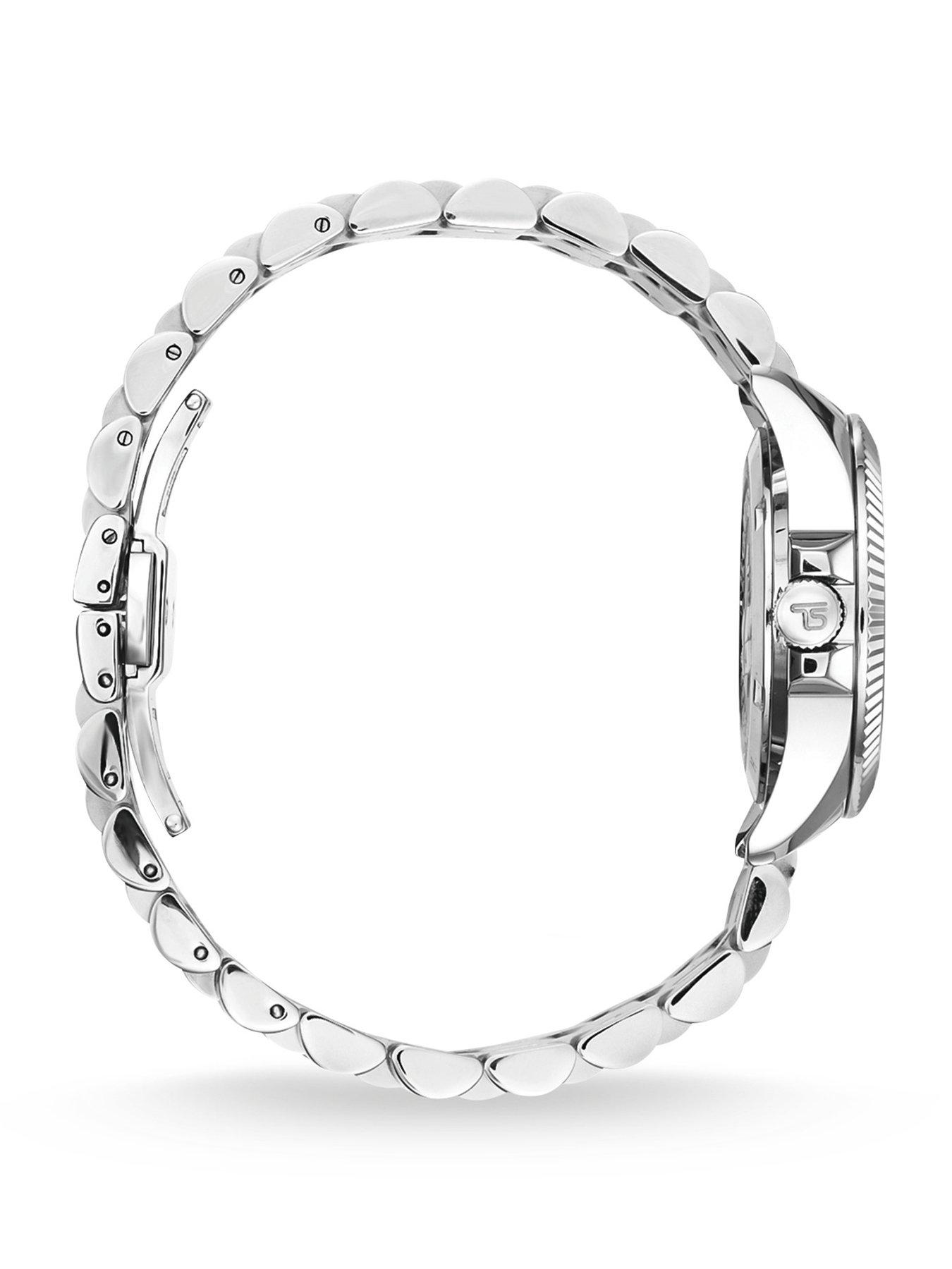 Image 2 of 5 of Thomas Sabo Women's Watch: Elegant light blue dial, white zirconia indexes, Roman numerals, fluted bezel, TS logo crown. Adjustable