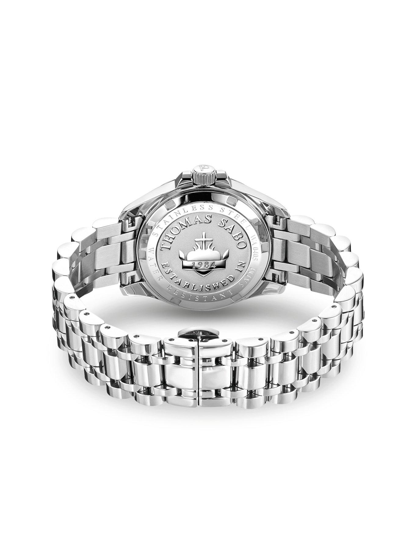 Image 4 of 5 of Thomas Sabo Women's Watch: Elegant light blue dial, white zirconia indexes, Roman numerals, fluted bezel, TS logo crown. Adjustable