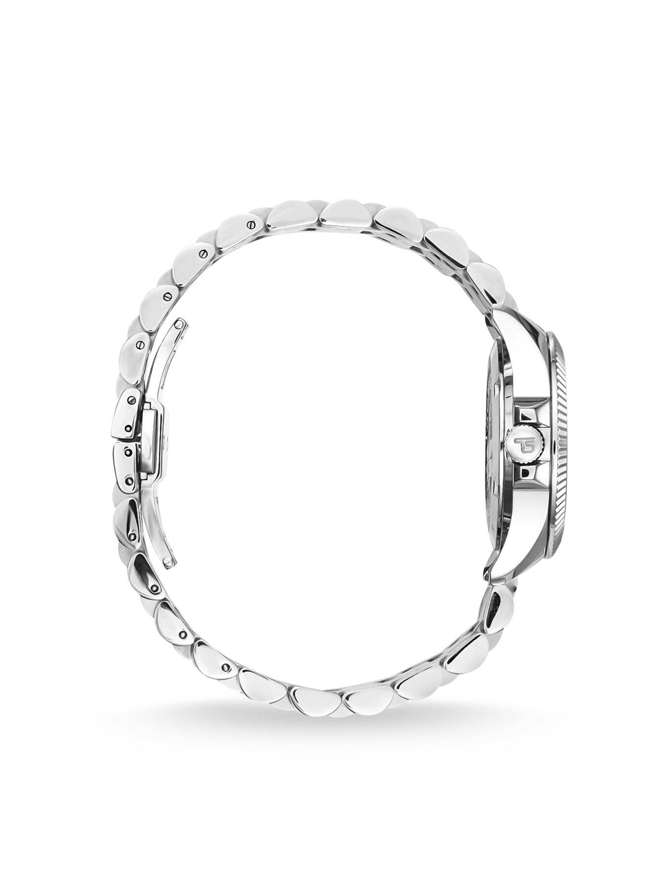 Image 2 of 5 of Thomas Sabo Silver watch, burgundy dial, white stones. Sapphire glass, butterfly clasp, zirconia, 3 hands