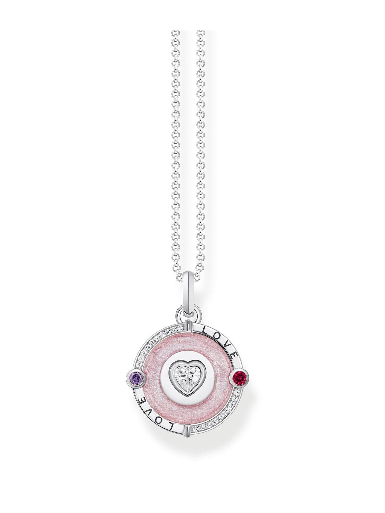 Product photograph of Thomas Sabo Heart Pendant Necklace Follow Your Heart Discover Heaven S Beauty Encouraging Messages Intricate Design Detailed Zirconia Centerpiece from very.co.uk