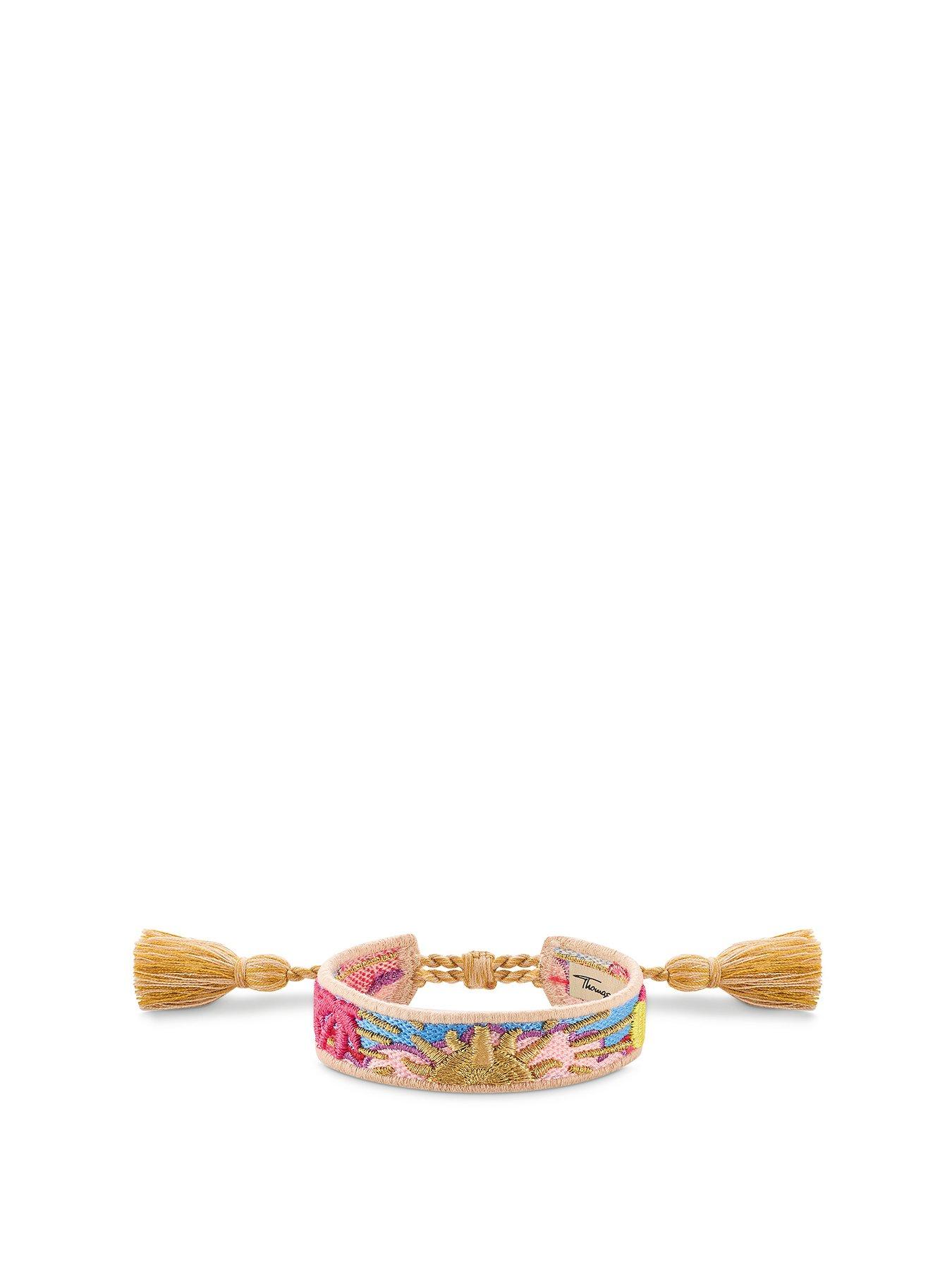 Product photograph of Thomas Sabo Womens Multicoloured Charm Club Woven Festival Bracelet Adjustable Side Fastening With Tassels from very.co.uk