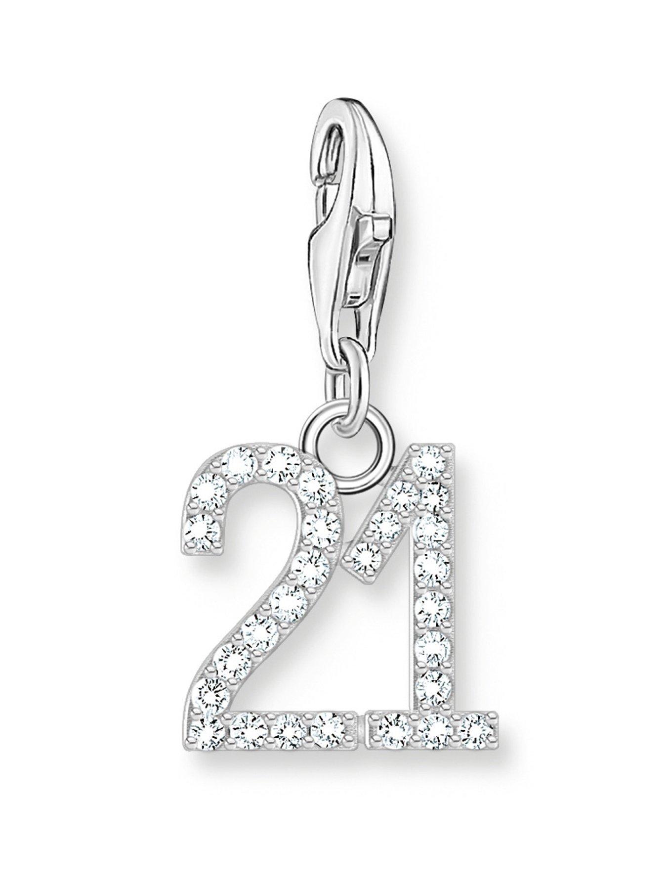 undefined Charm Number 21 - 925 Silver and Zirconia