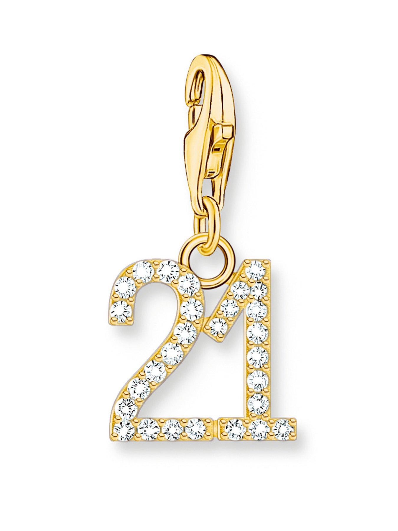 Product photograph of Thomas Sabo Charm Number 21 - 925 Silver 750 Gold Plating Amp Hand-set Zirconia from very.co.uk