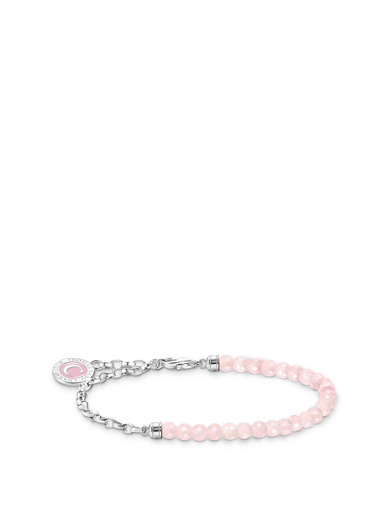 Product photograph of Thomas Sabo Charm Holder Wide Anchor Chain Link With Rose Quartz Beads Engraved End Caps Pink Cold Enamel Charmista Coin from very.co.uk