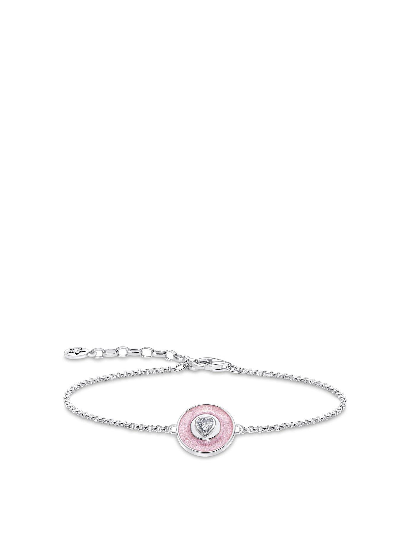 Product photograph of Thomas Sabo Heart Bracelet Follow Your Heart With Sky-inspired Beauty Heart-shaped Zirconia Pink Enamel Adjustable Length from very.co.uk
